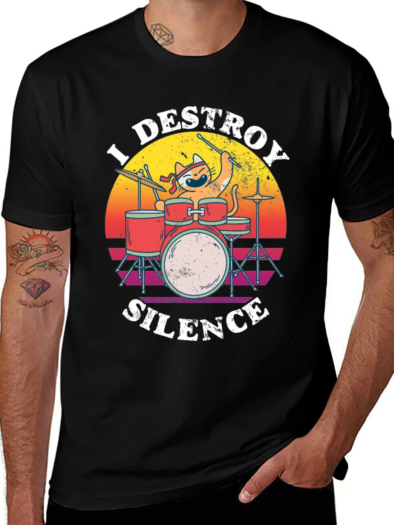 Variant 30 of Destroy Silence Cat Drummer Graphic Tee