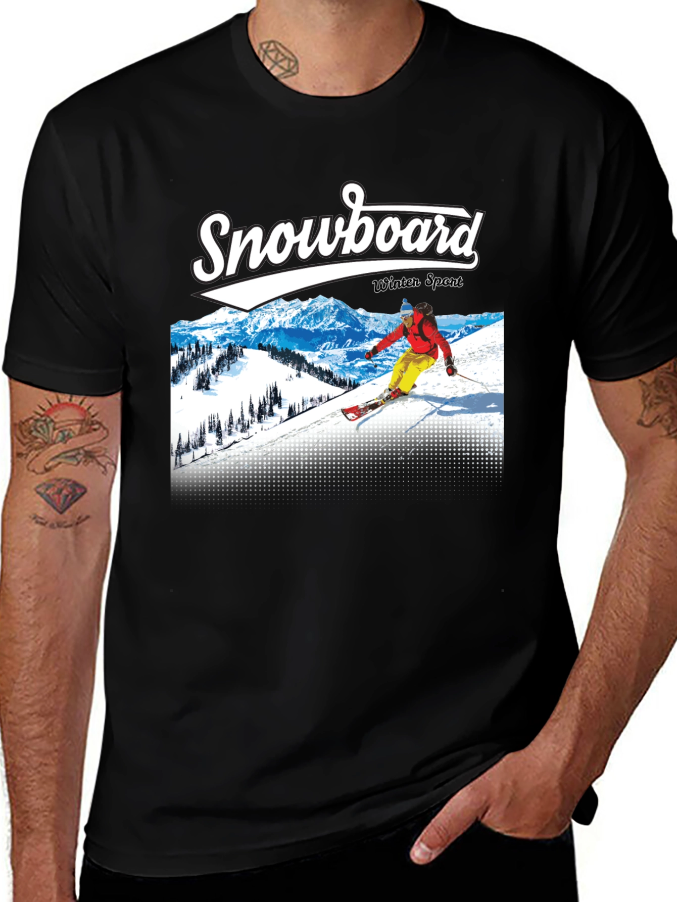 Variant 17 of Snowboard Winter Sport Black Graphic Tee
