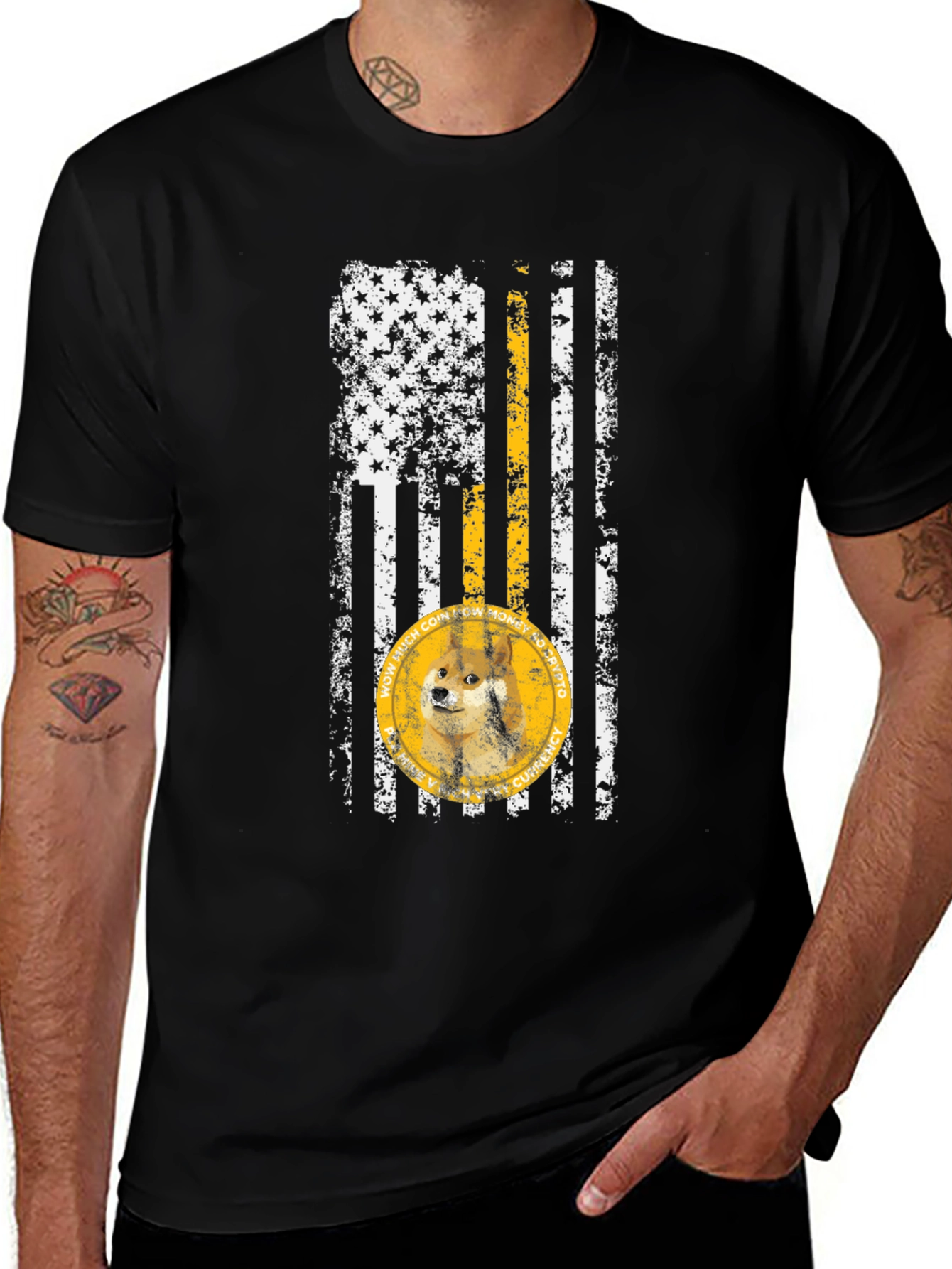 Dogecoin American Flag Graphic T-Shirt