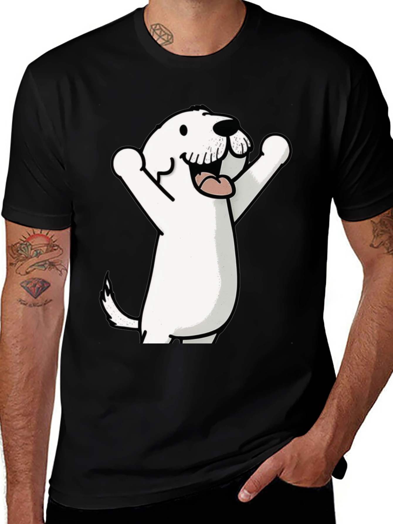 Variant 24 of Cartoon Dog Graphic Tee - Black Cotton T-Shirt