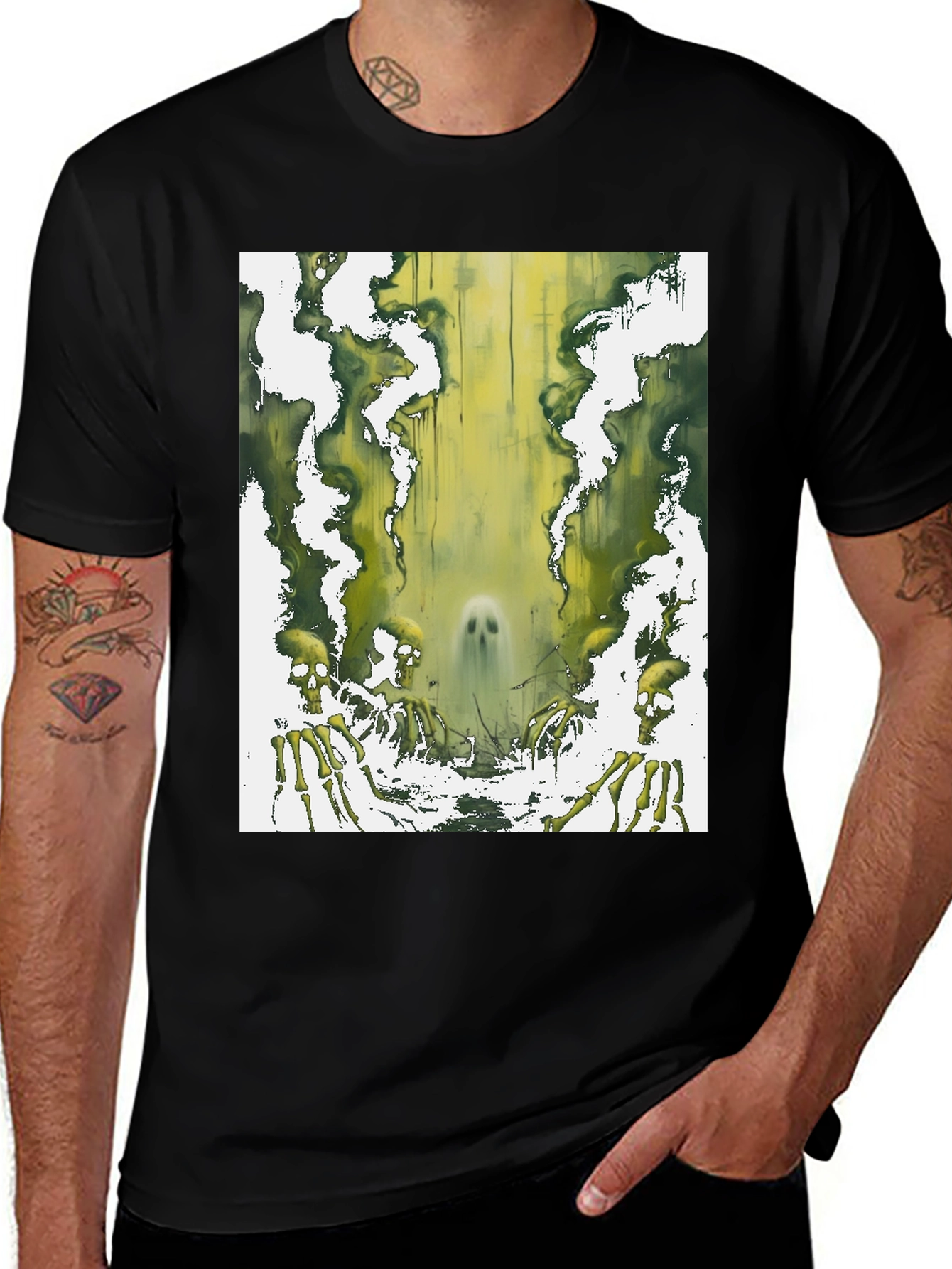 Ghostly Green Skeleton Graphic Tee