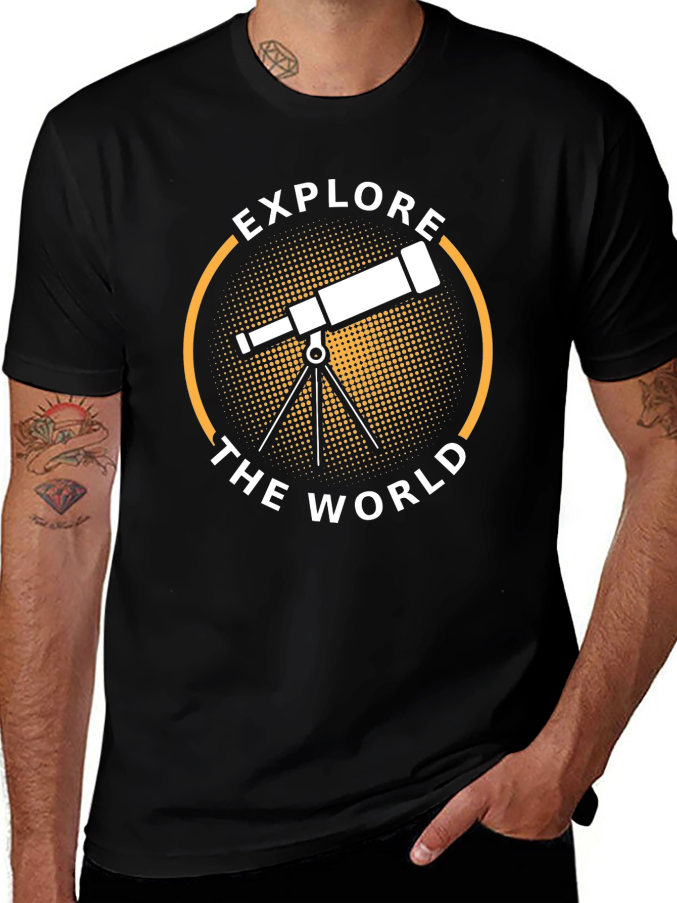 Explore the World Telescope Graphic Tee - Black