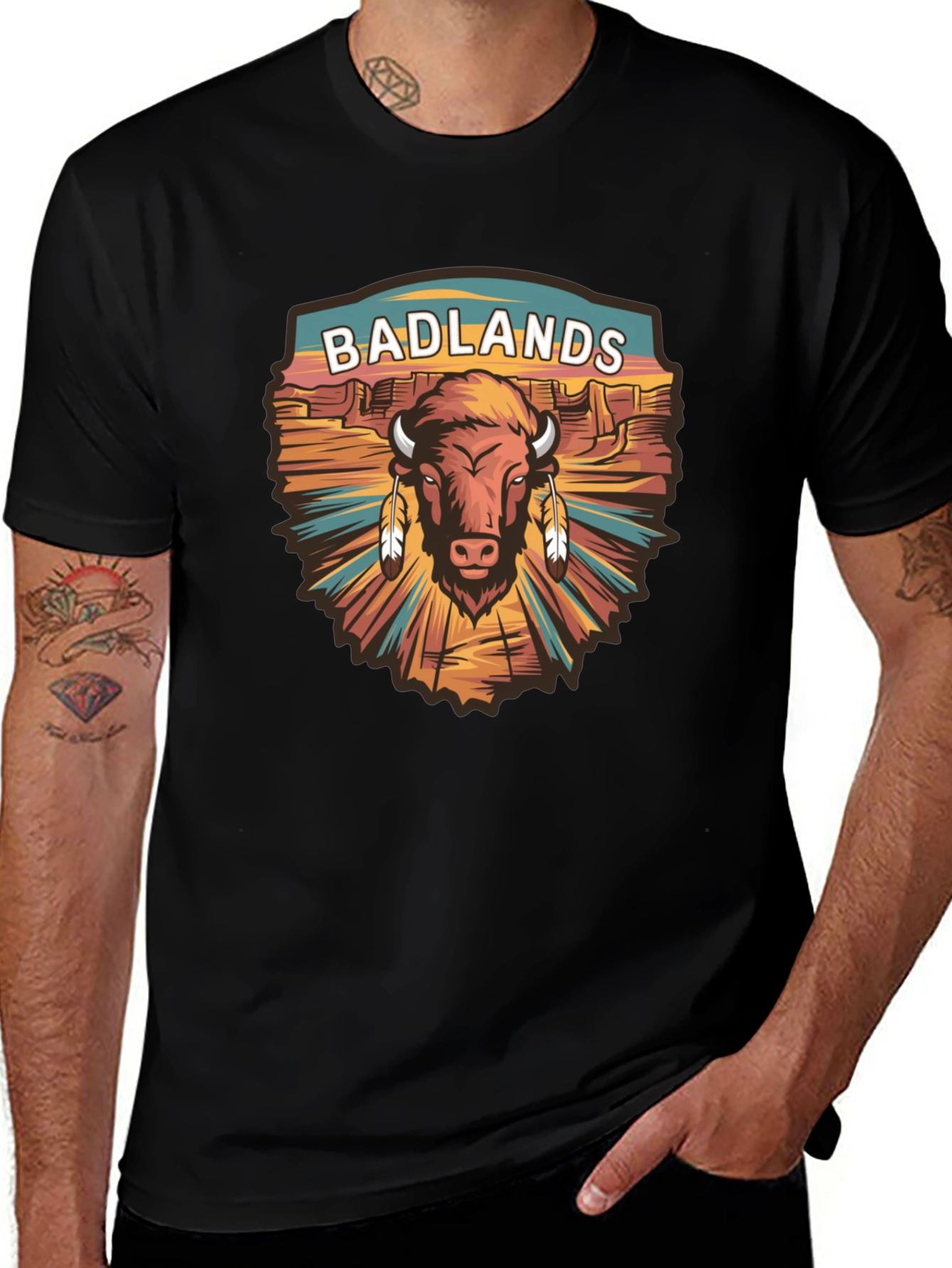 Variant 26 of Badlands Bison Graphic Tee - Black Cotton T-Shirt