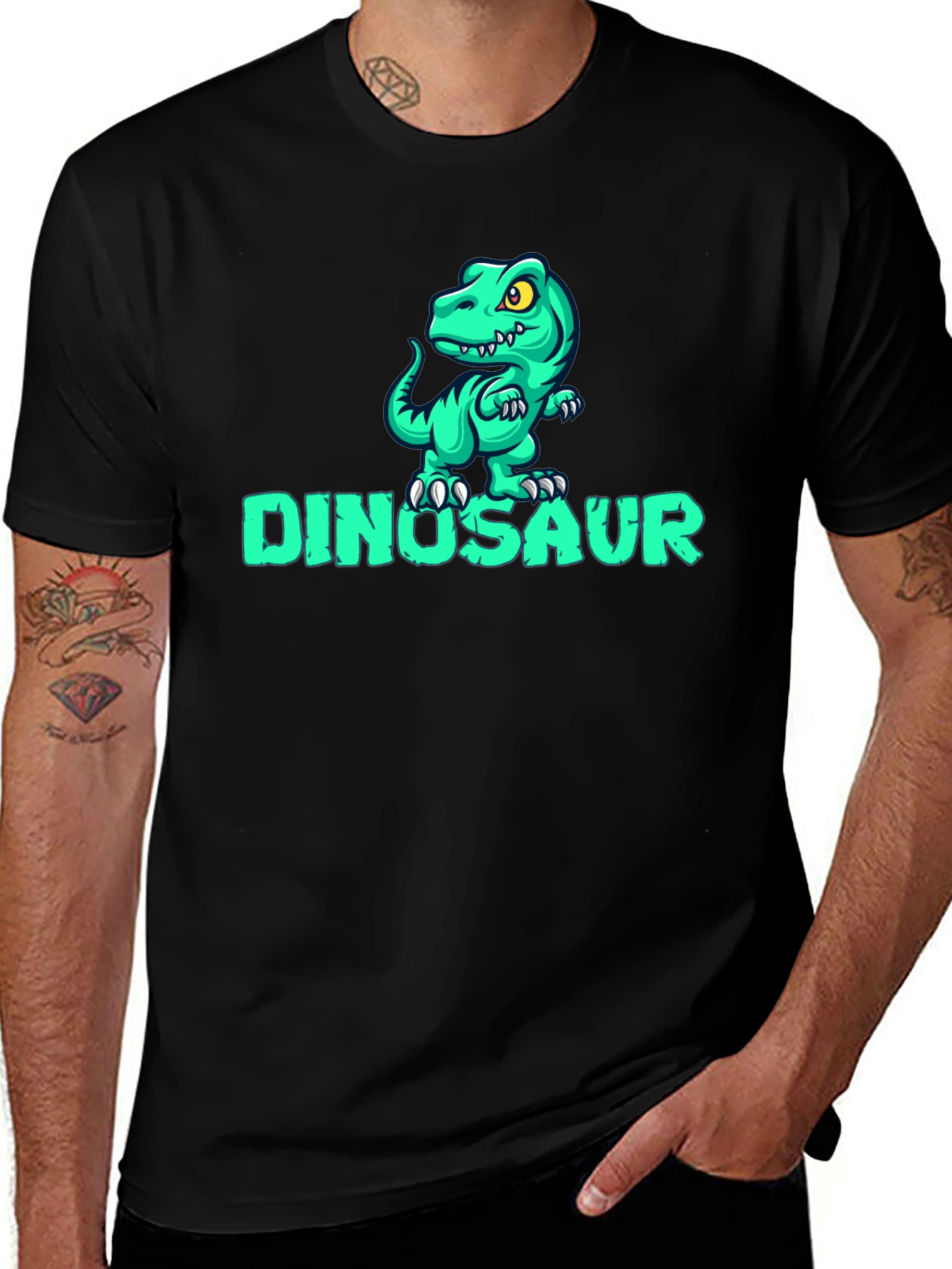Black Dinosaur Cartoon Graphic Black T-Shirt main image