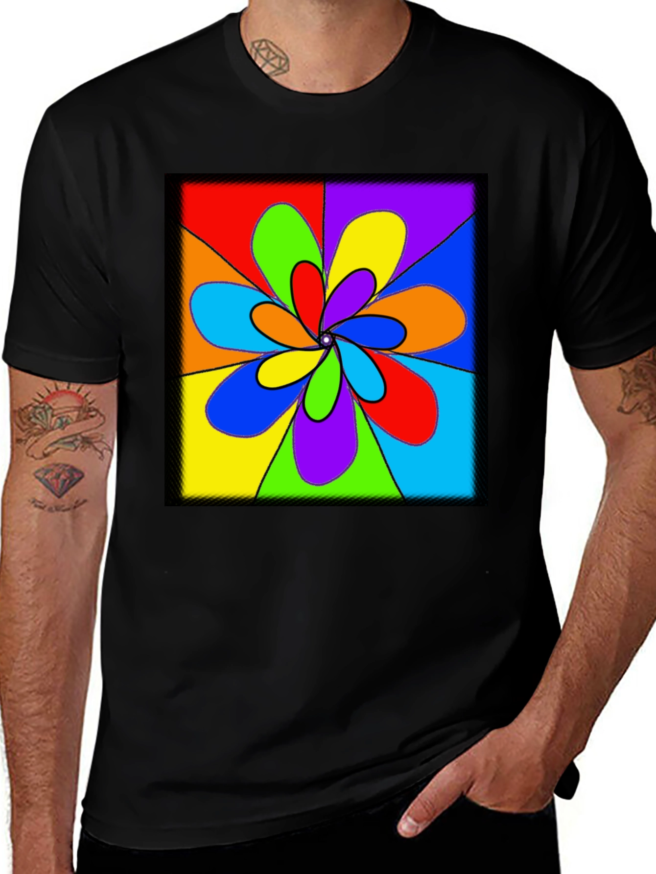 Variant 17 of Colorful Retro Swirl T-Shirt - Black