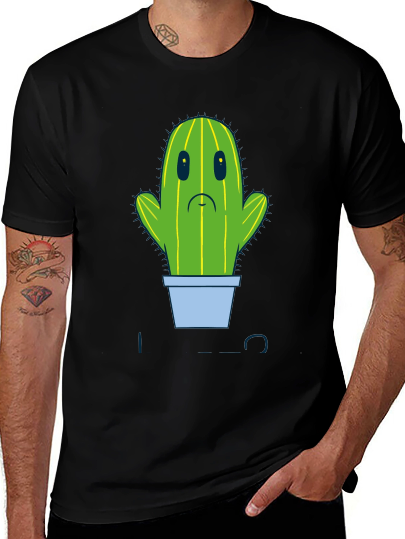Sad Cactus Graphic Tee - Men's Black T-Shirt