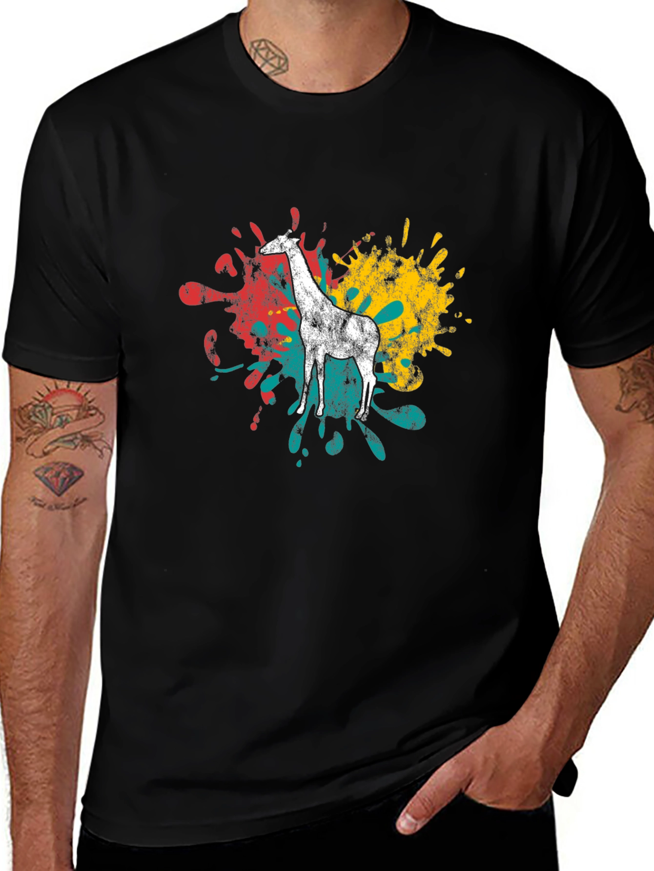 Variant 29 of Giraffe Splatter Graphic Black T-Shirt