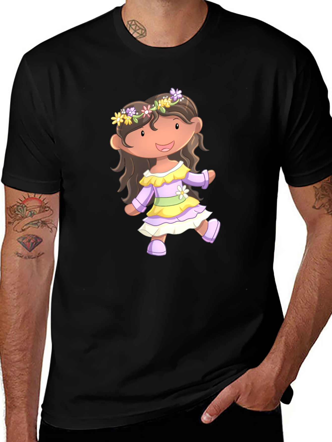 Variant 18 of Cute Cartoon Girl Black T-Shirt