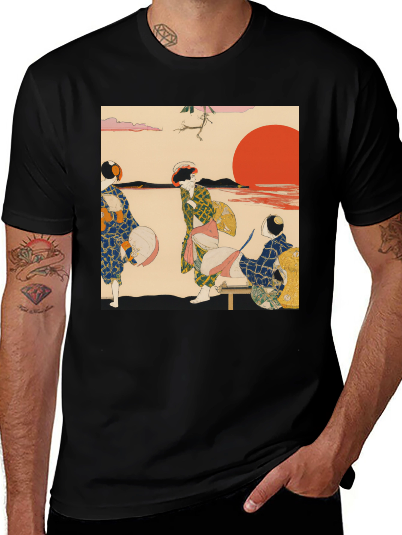 Japanese Art T-Shirt: Vintage Geisha Sunset Design