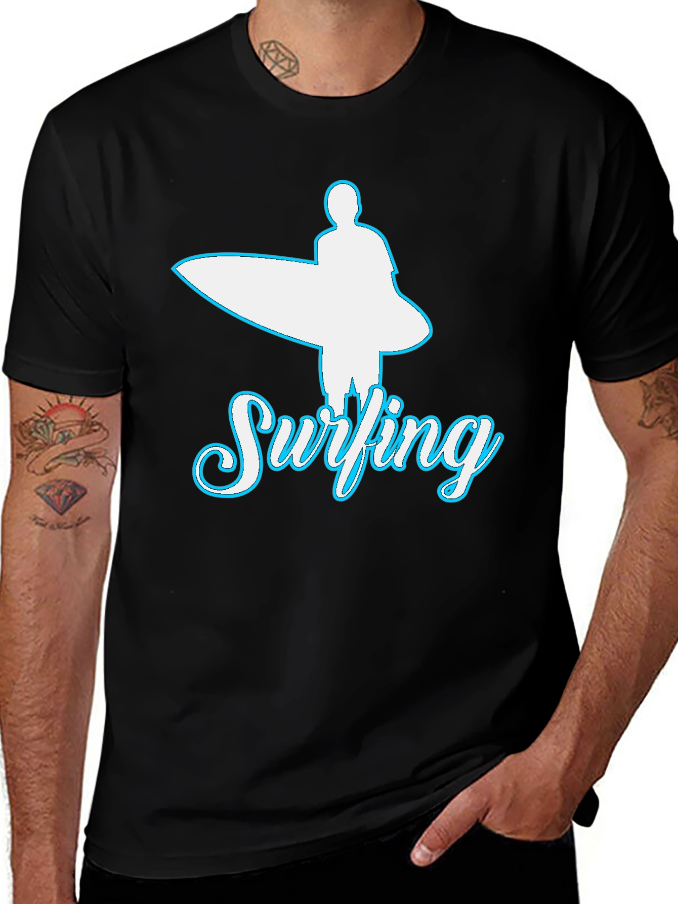 Variant 22 of Surfing Graphic Tee - Black Cotton T-Shirt