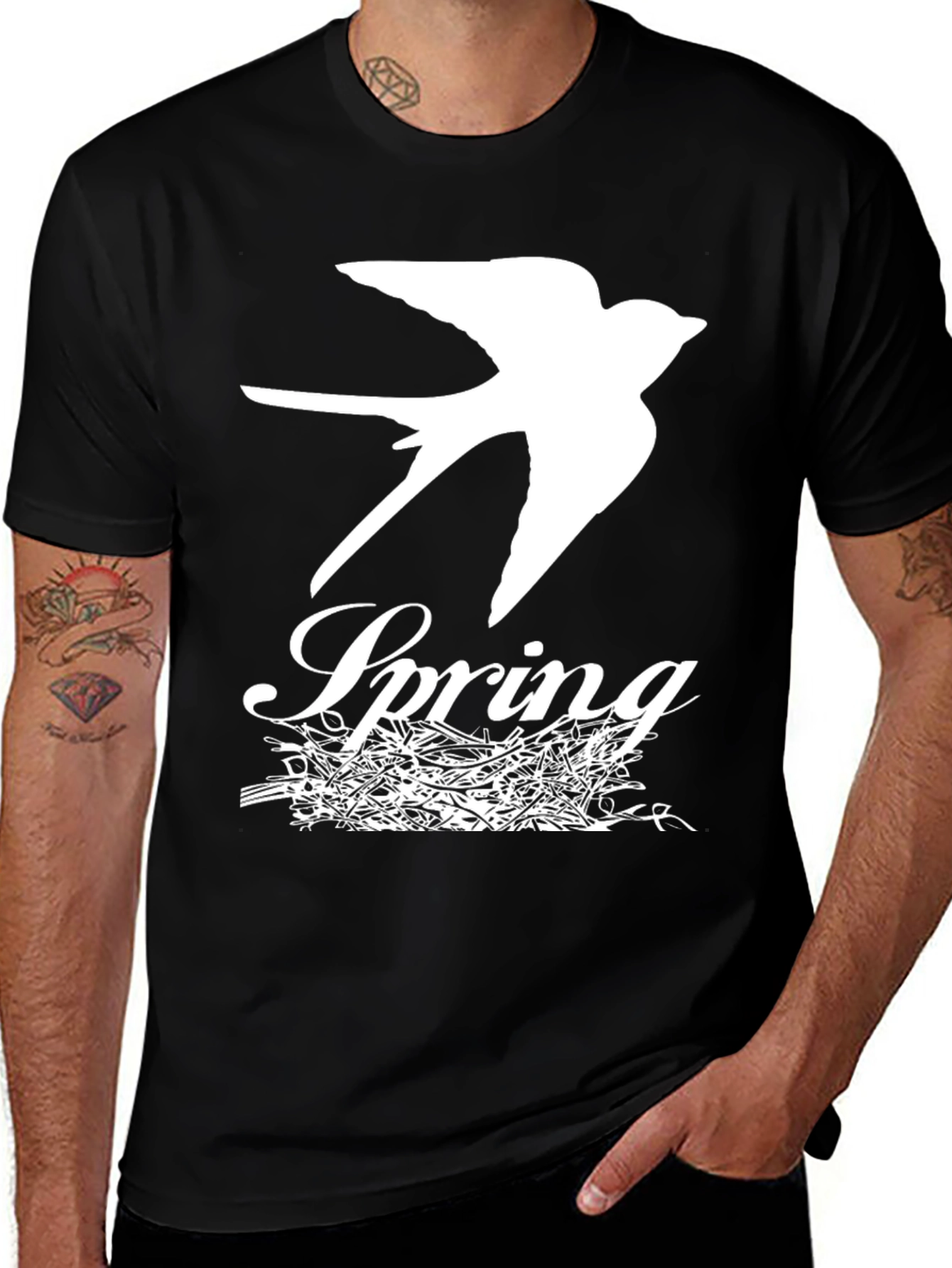 Variant 19 of Spring Bird Graphic Black T-Shirt
