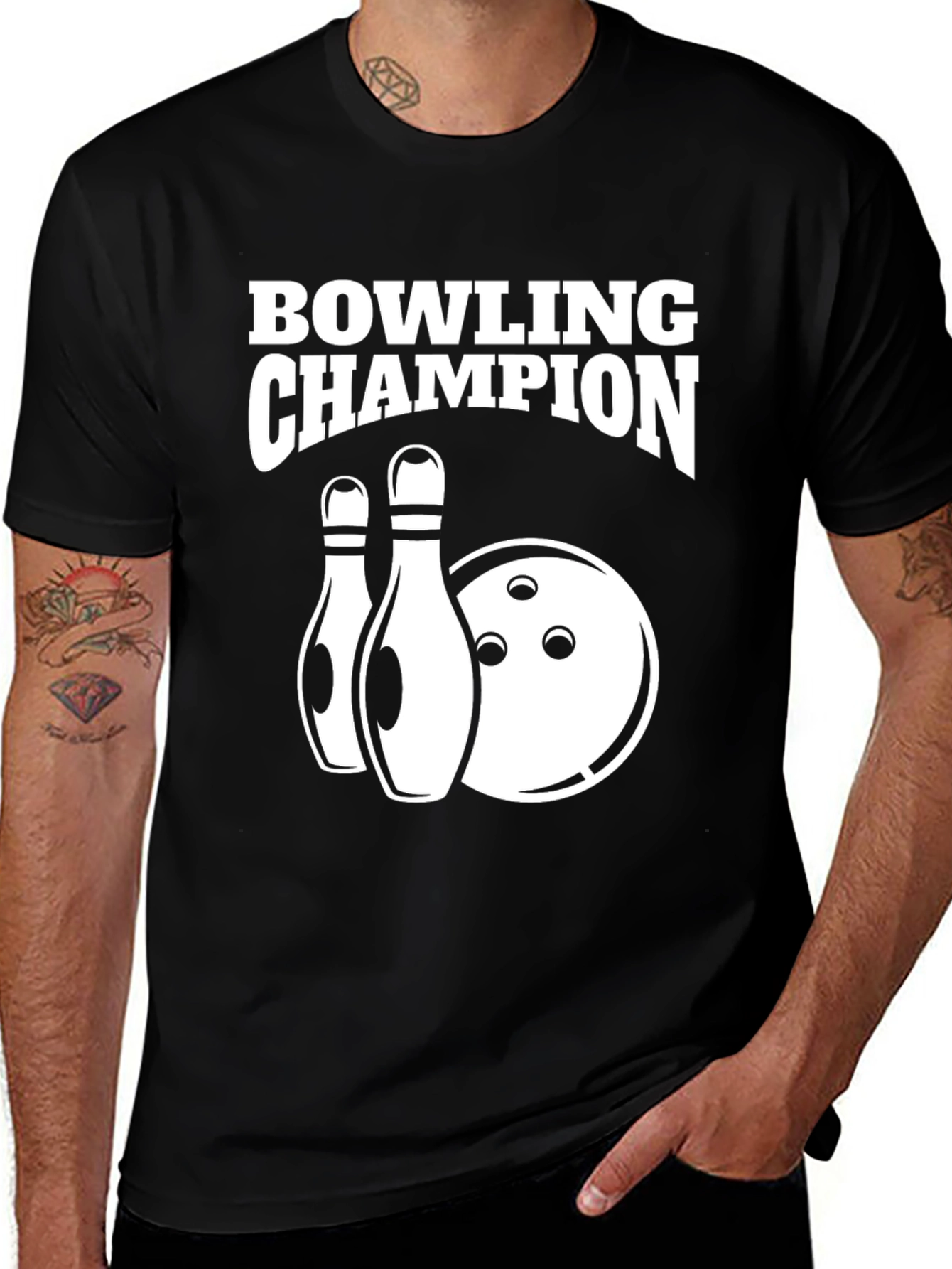 Bowling Champion Black Graphic T-Shirt