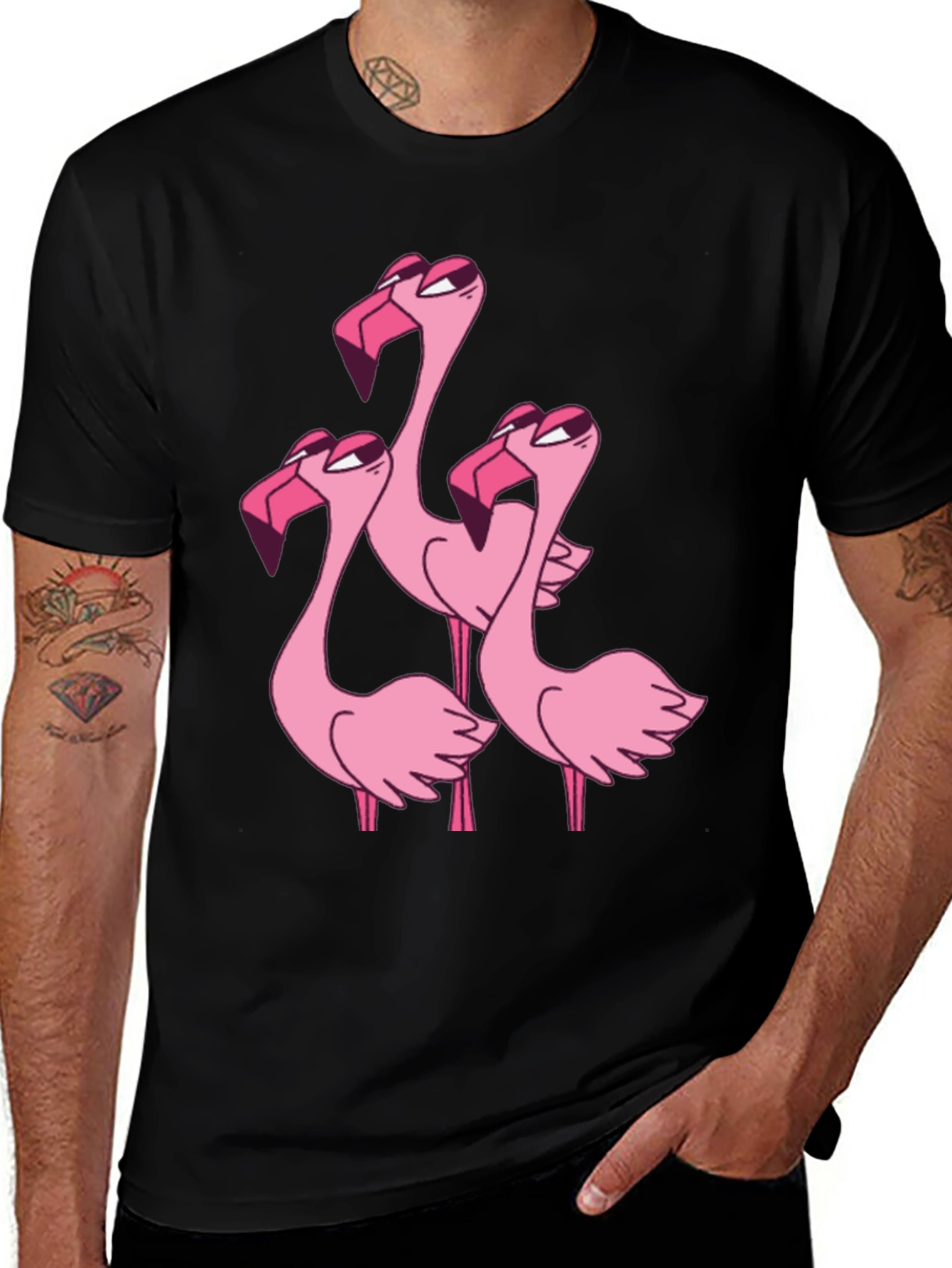 Variant 21 of Flamingo Cartoon Graphic Black T-Shirt