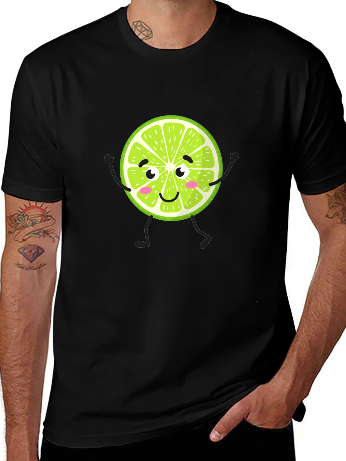Lime Character Graphic Print Black T-Shirt