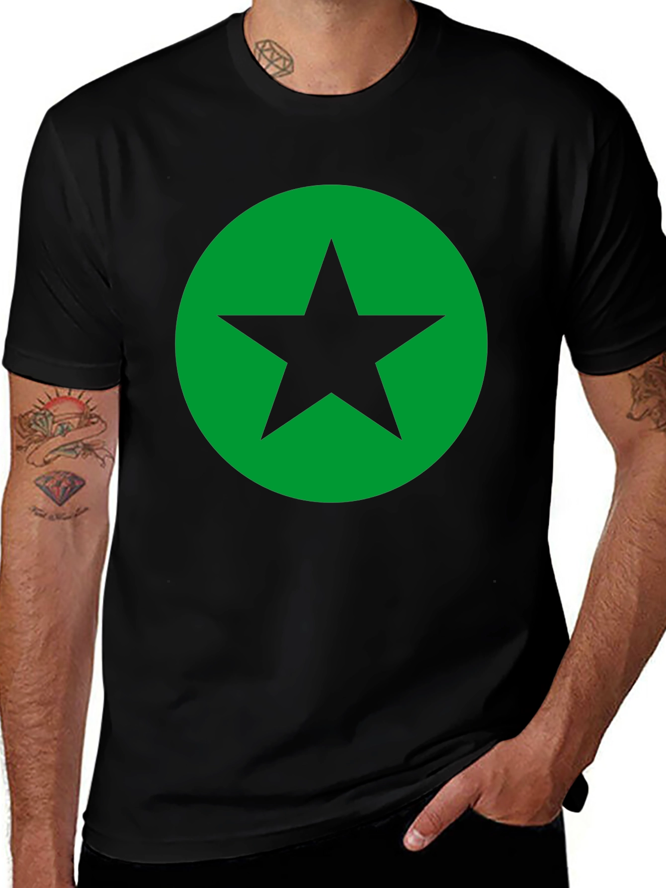 Black T-Shirt with Green Star Circle Graphic