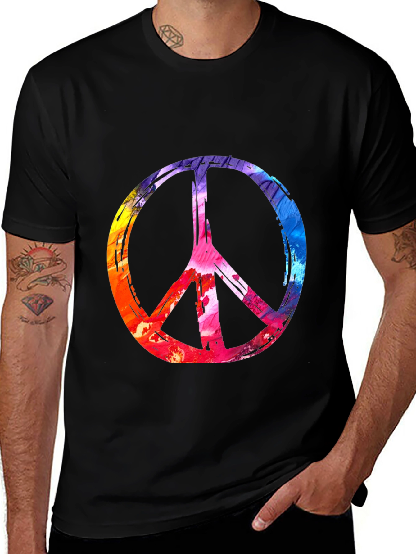 Variant 15 of Colorful Peace Sign Graphic Tee - Black