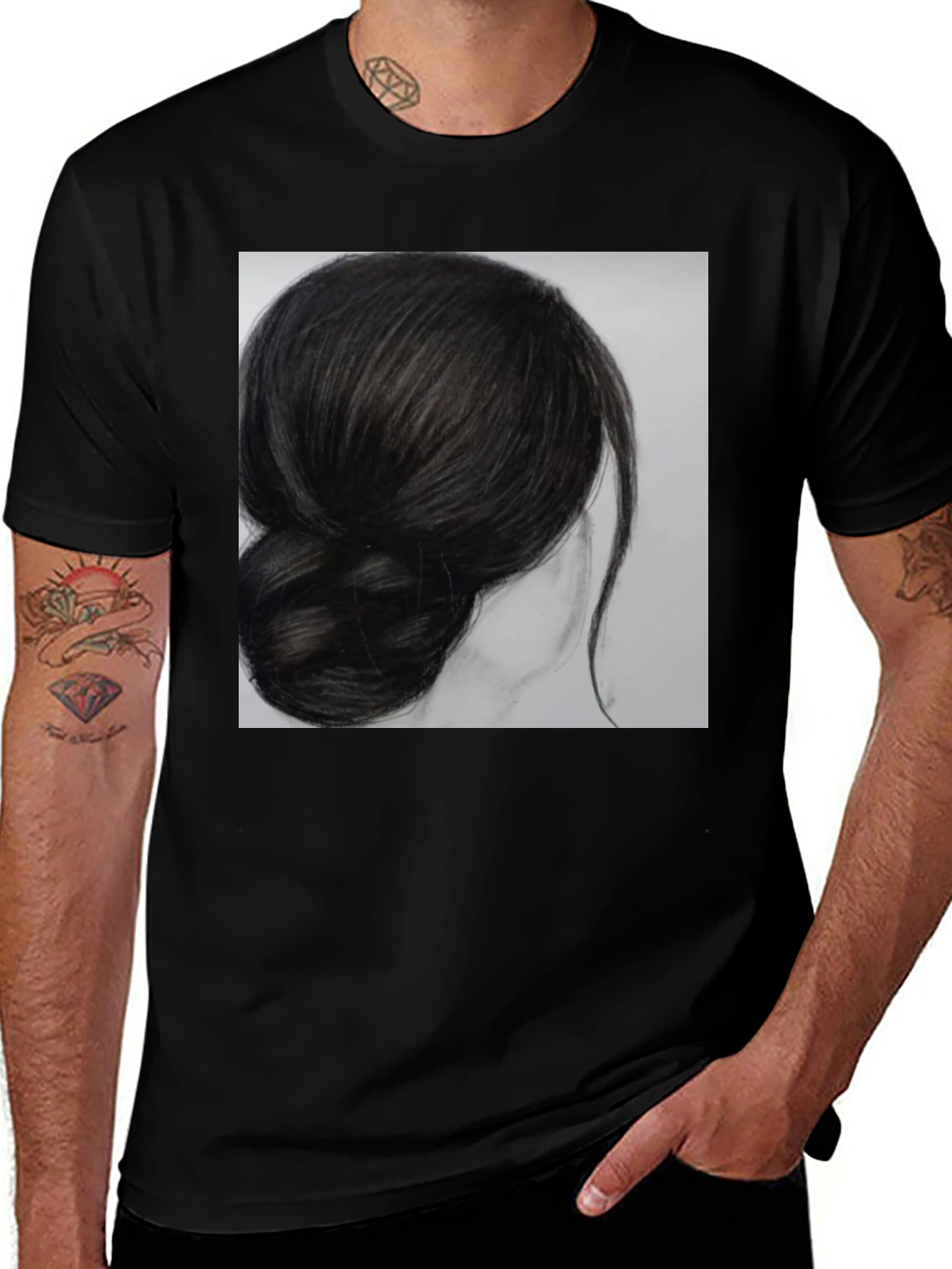 Variant 17 of Artistic Hair Bun Graphic Tee - Stylish Comfort