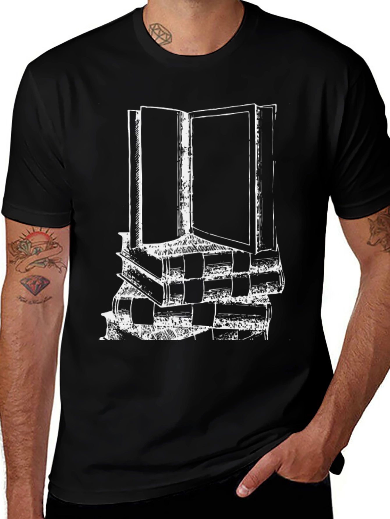 Variant 14 of Stacked Books Graphic Tee - Black