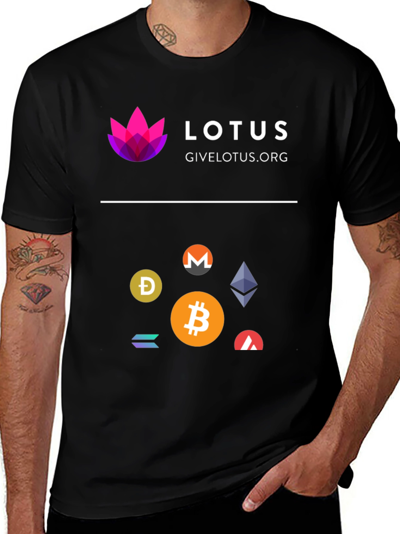 Variant 10 of Lotus Cryptocurrency T-Shirt - Black Cotton Blend