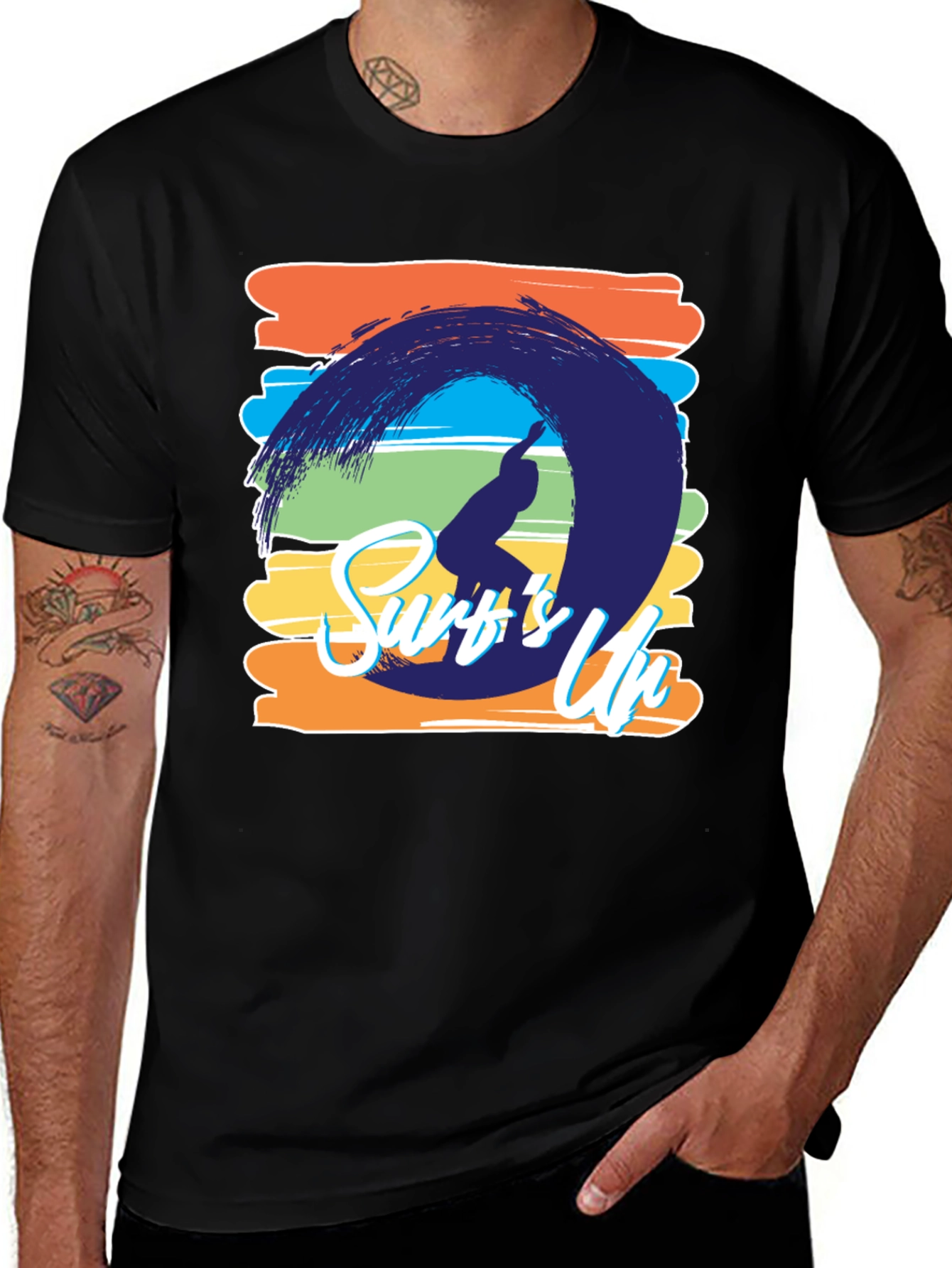 Variant 2 of Surfs Up Graphic Tee - Black Cotton T-Shirt