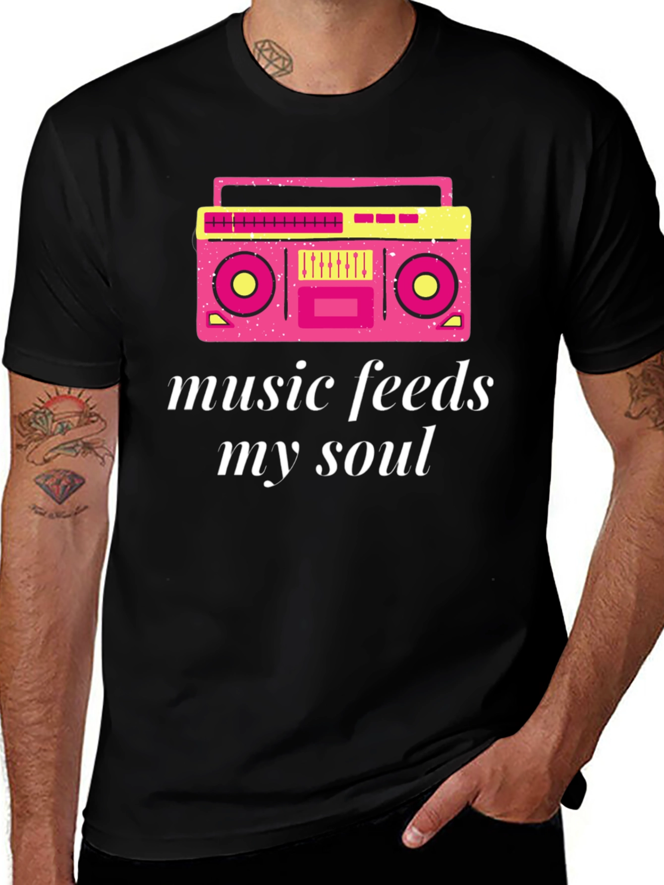 Retro Boombox Music Feeds My Soul Graphic T-Shirt