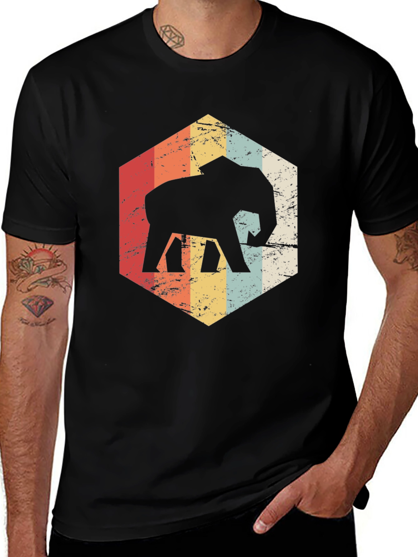Variant 4 of Retro Elephant Graphic Tee - Black