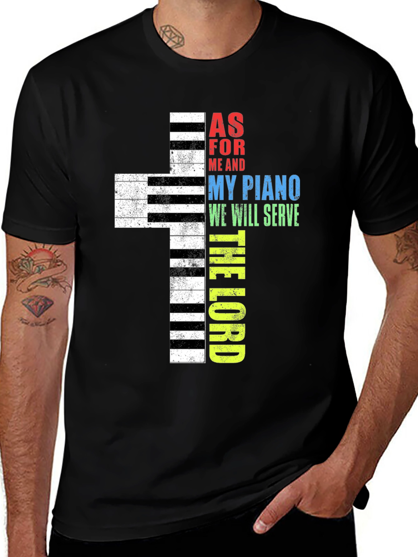 Variant 12 of Piano Cross Graphic Tee - "As for Me and My Piano We Will Serve the Lord"