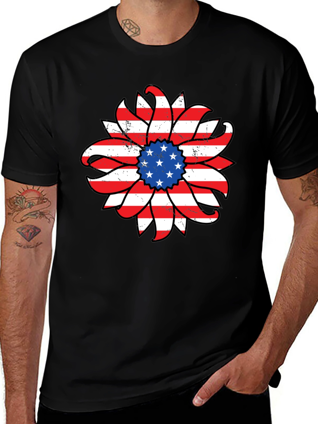 Variant 6 of American Flag Sunflower Graphic T-Shirt