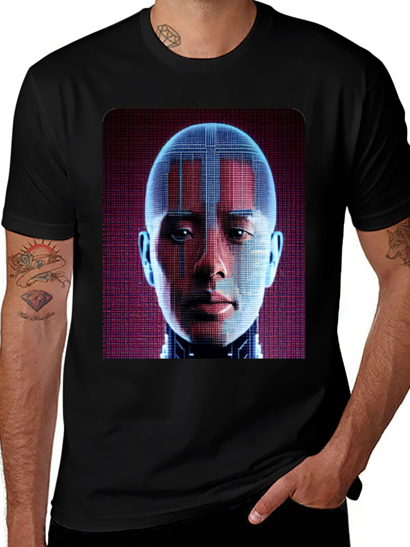 Variant 29 of Cyberpunk AI Face Graphic T-Shirt - Futuristic Style
