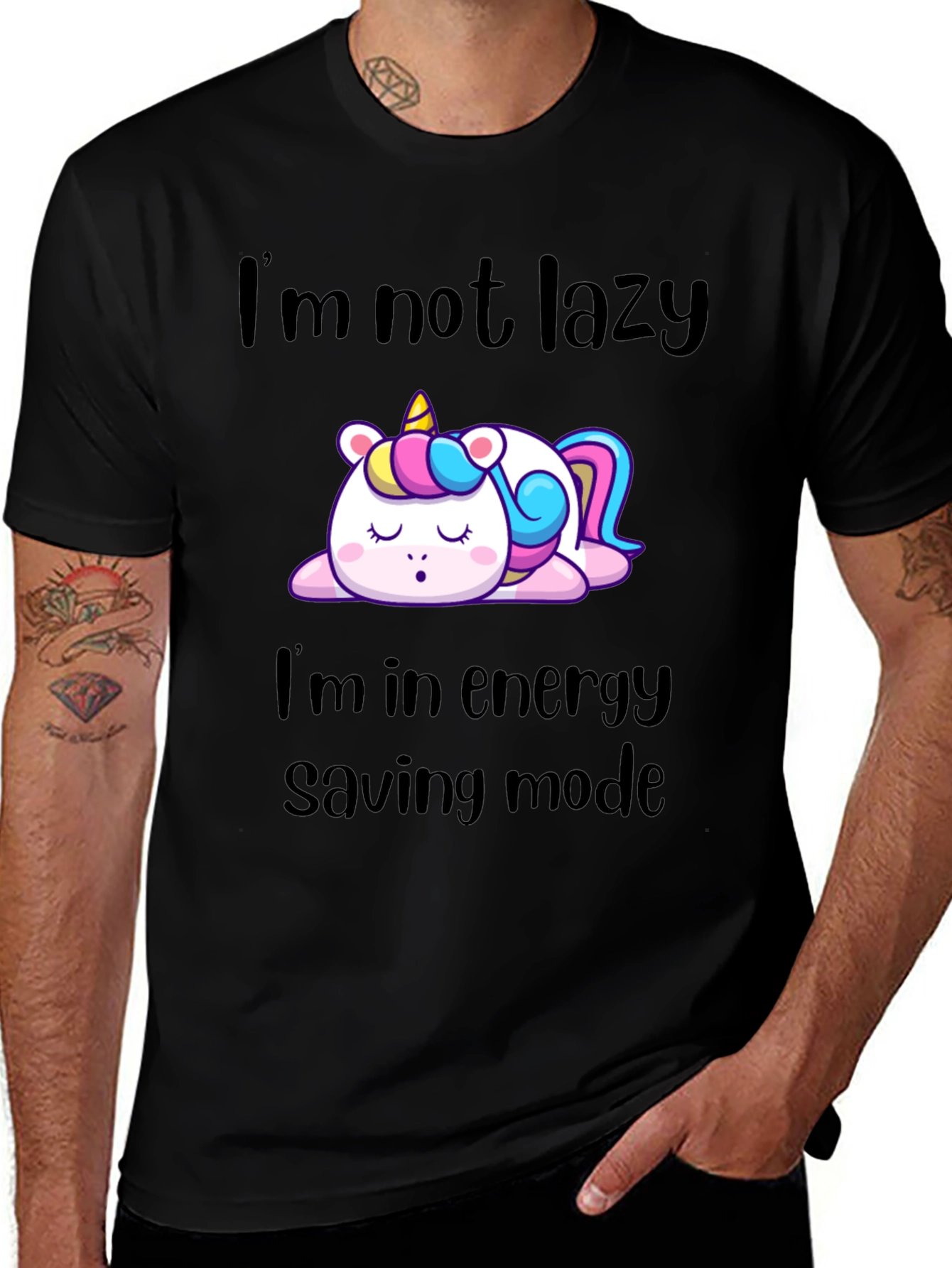 Variant 18 of Lazy Unicorn Graphic T-Shirt - Energy Saving Mode