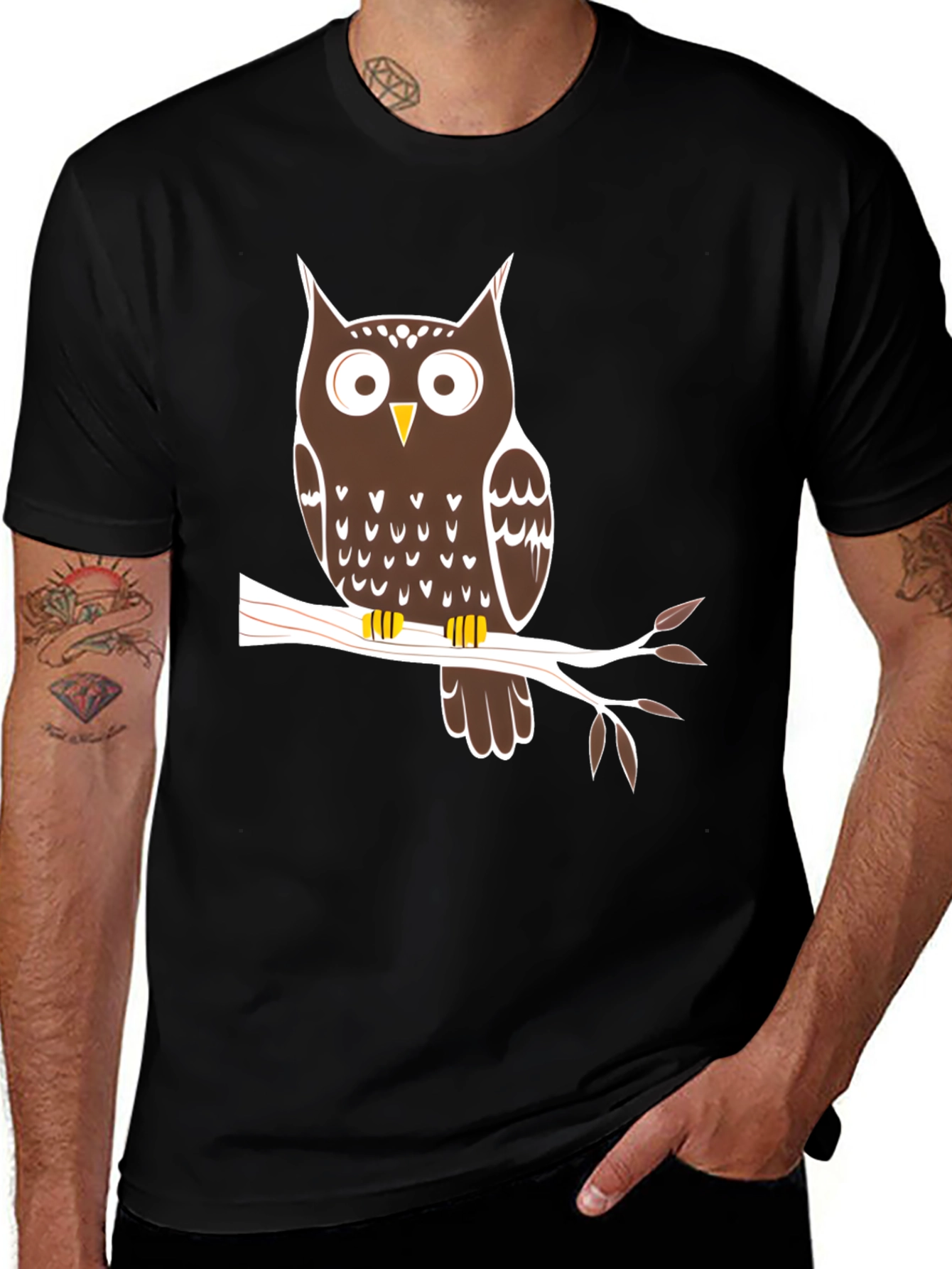 Variant 4 of Owl on Branch Graphic Tee - Cool Nature Design Shirt