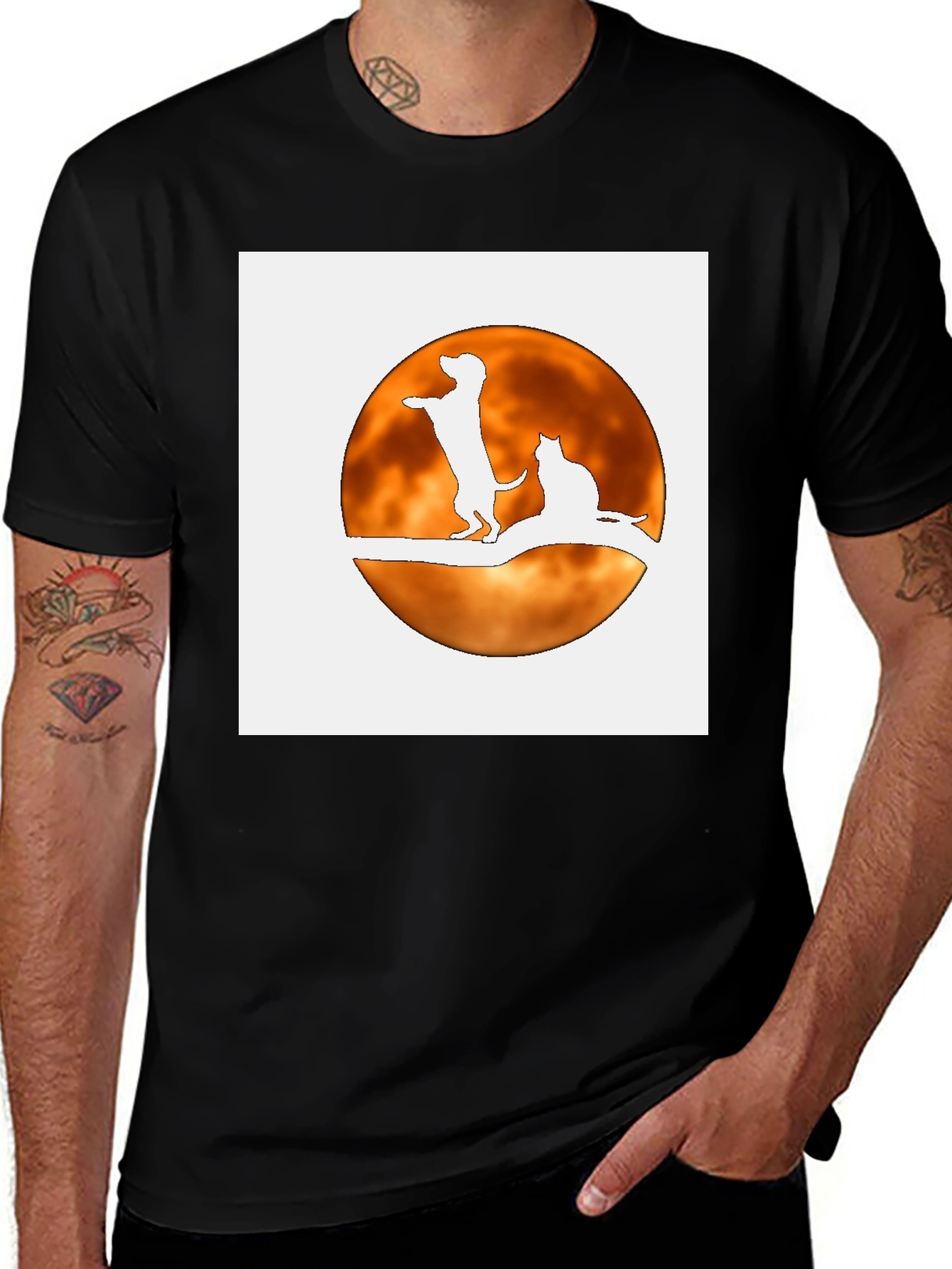 Variant 22 of Dog & Cat Moon Silhouette Black Graphic Tee