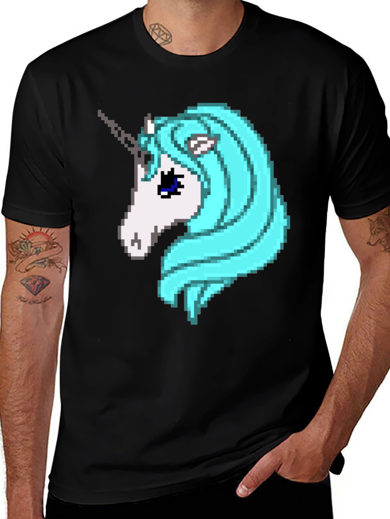 Variant 29 of Pixel Unicorn Graphic Tee - Black Cotton Blend