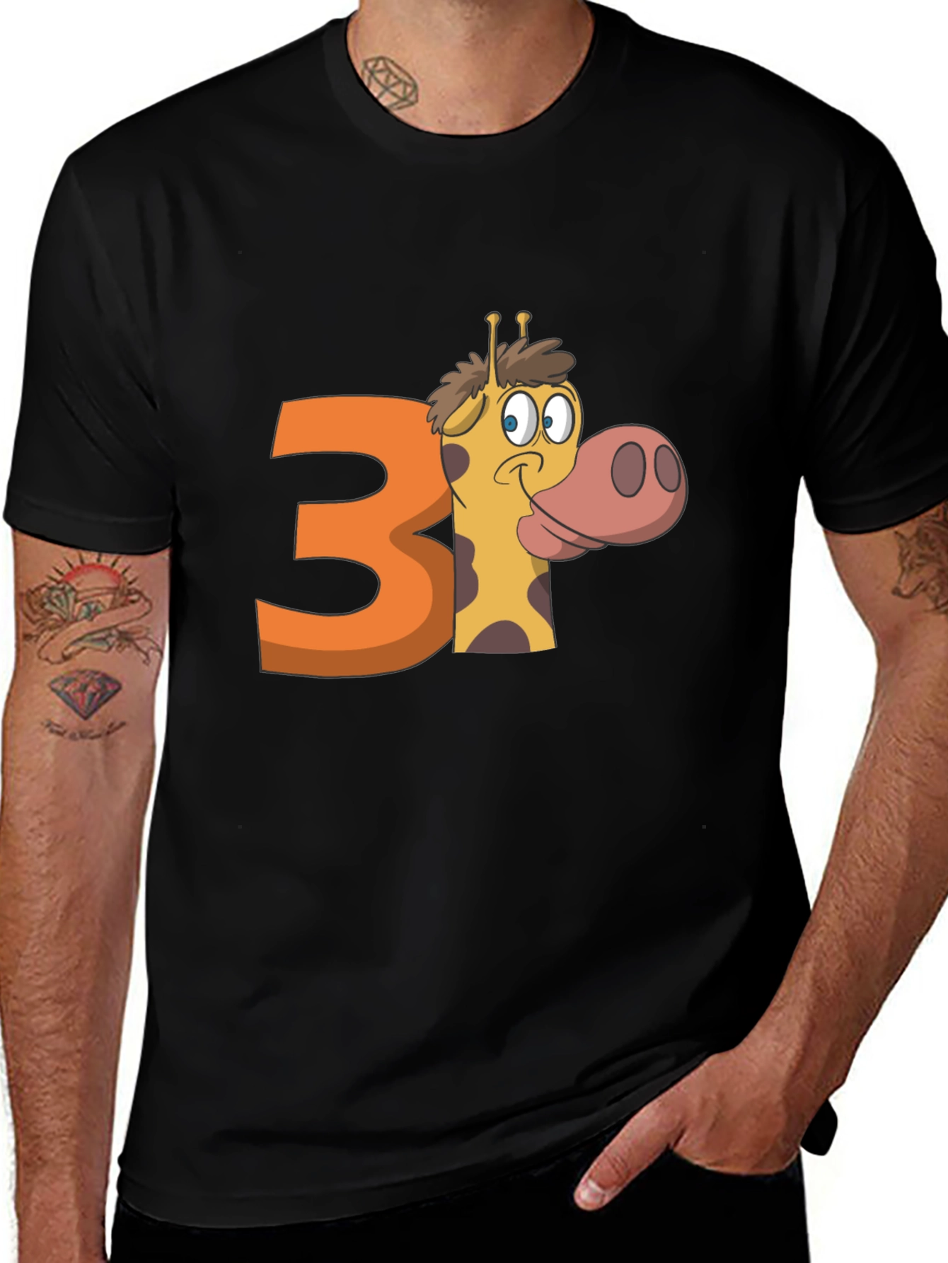 Variant 18 of Giraffe 3rd Birthday Black T-Shirt