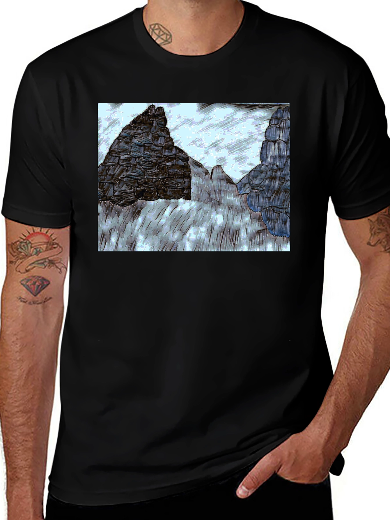 Variant 17 of Rocky Mountain Sketch Black T-Shirt