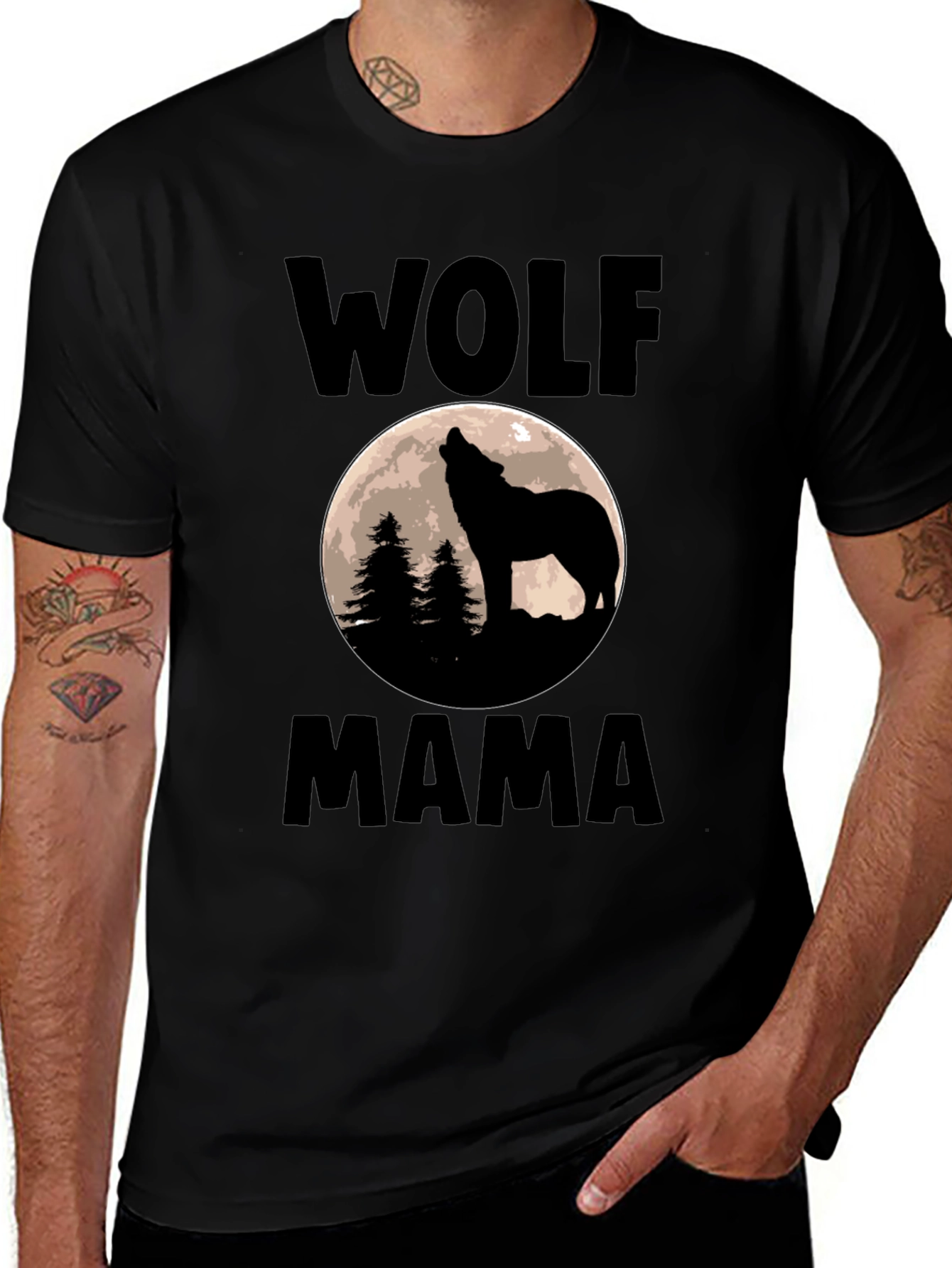 Wolf Mama Graphic Tee - Black Cotton T-Shirt