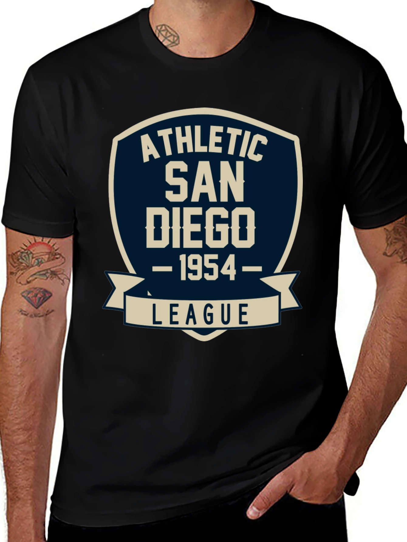 Black Athletic San Diego League T-Shirt - Vintage Style Tee main image