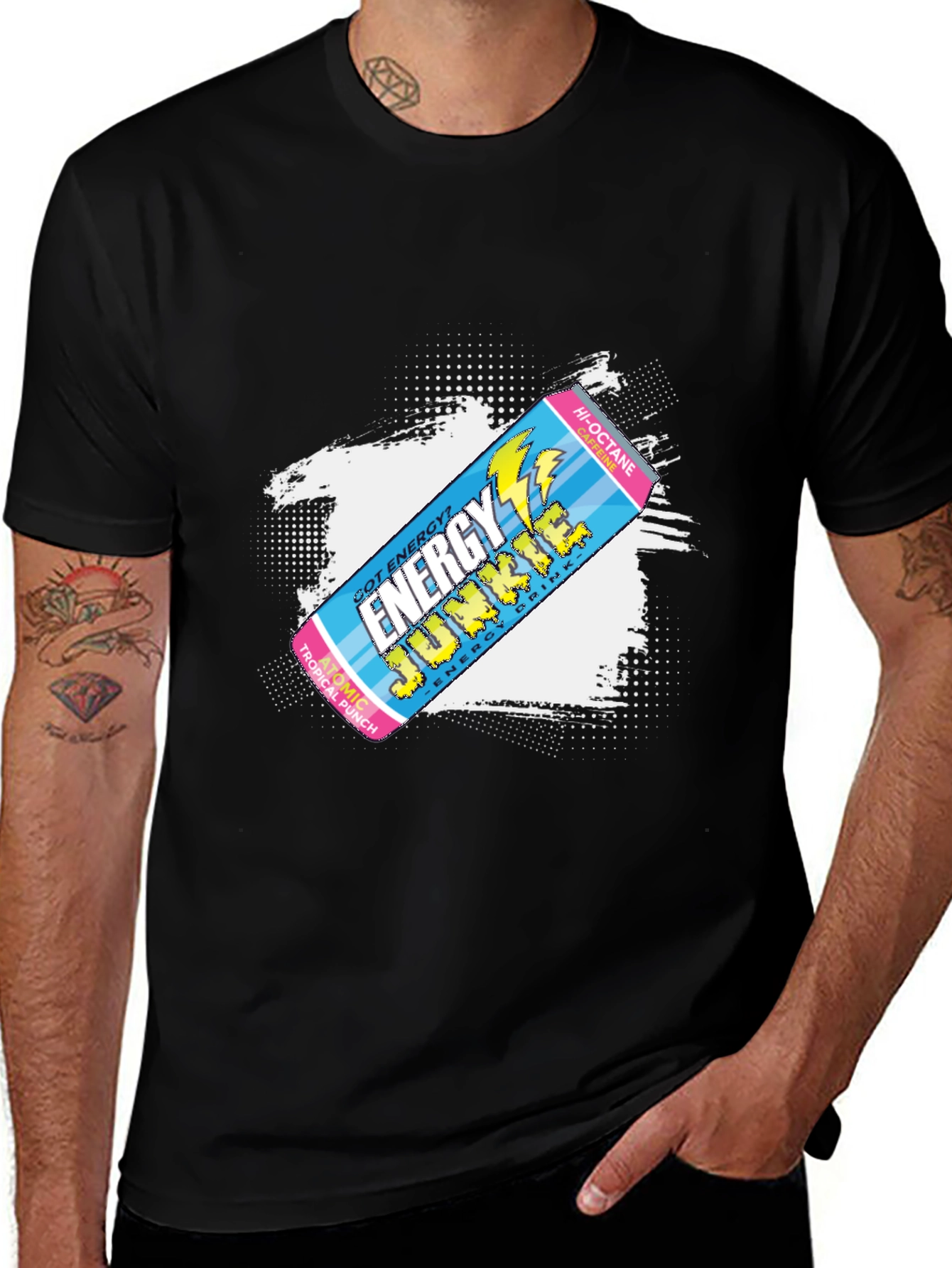 Black Energy Junkie Graphic Tee - Retro Style Black T-Shirt main image