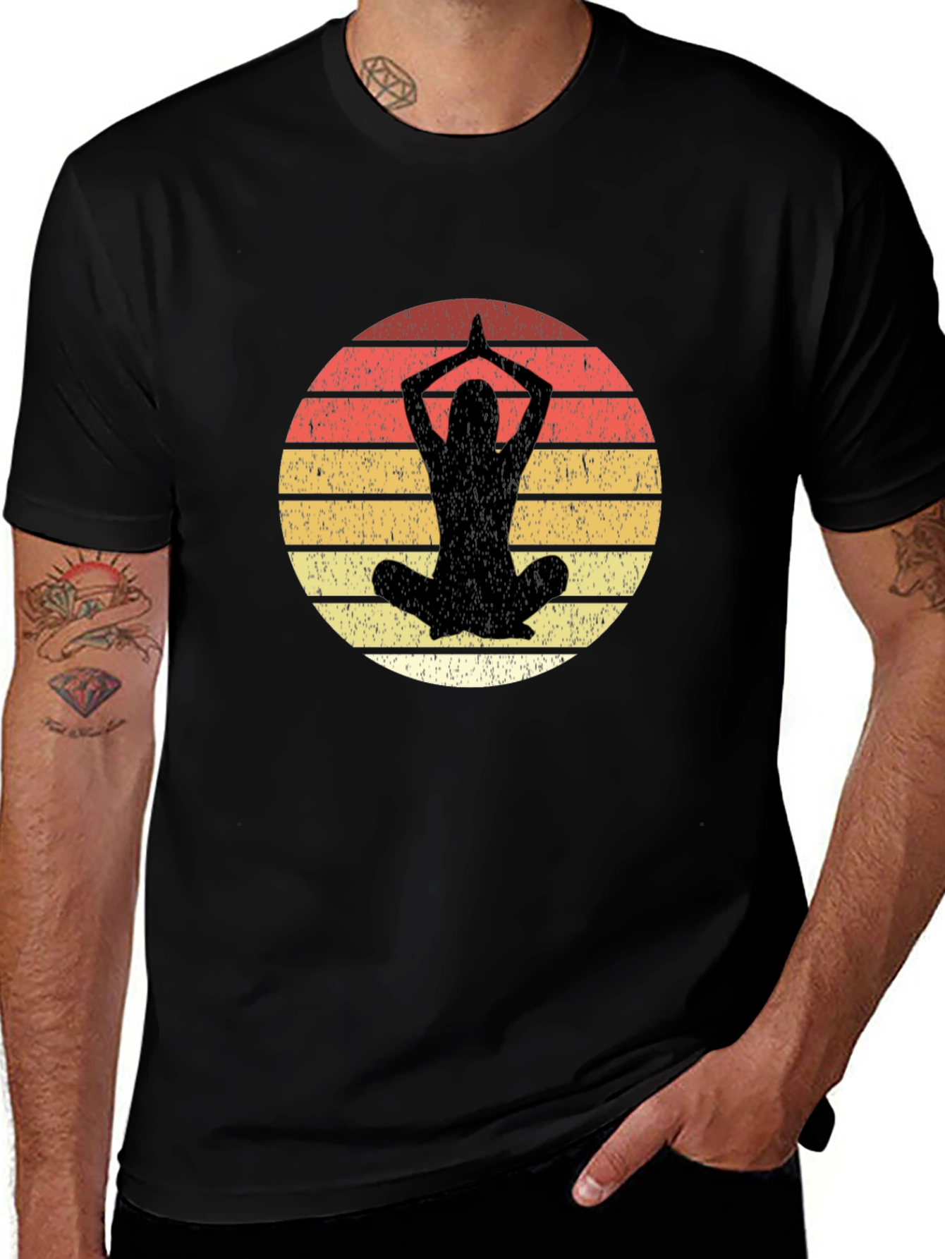 Variant 29 of Yoga Pose Graphic Tee - Retro Sunset Design