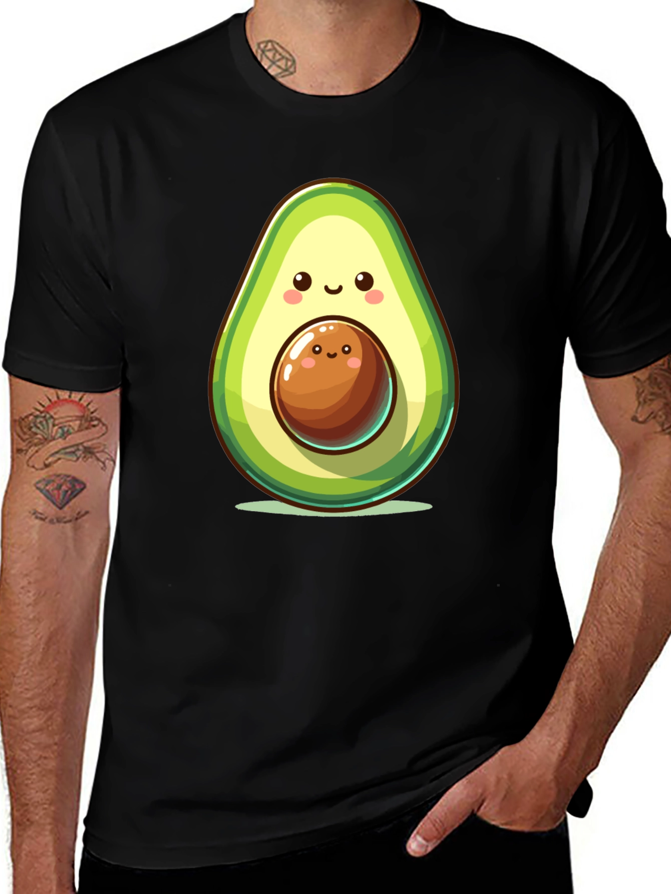 Variant 19 of Cute Avocado Cartoon Graphic Black T-Shirt