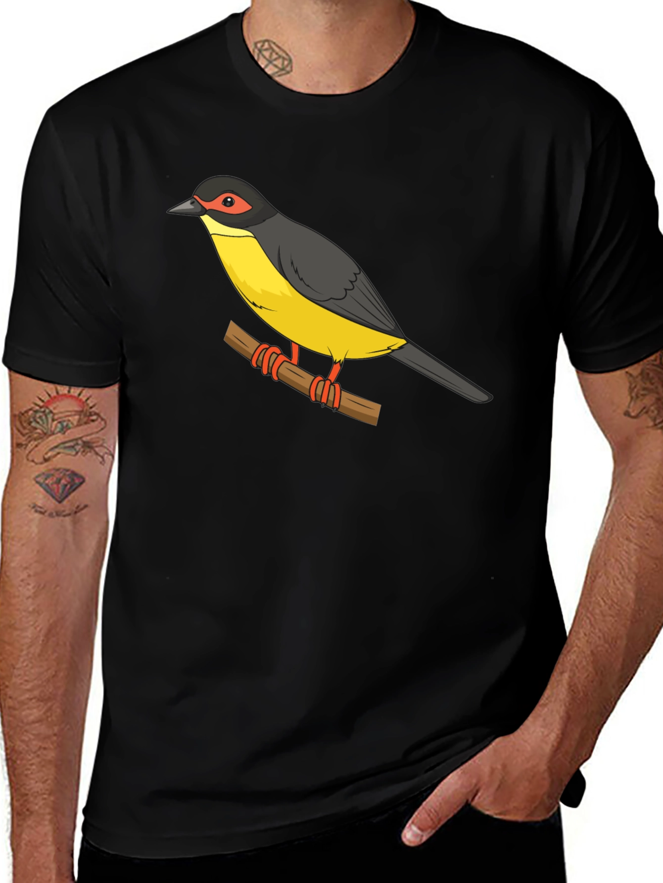 Variant 14 of Bird on Branch Graphic Tee - Black Cotton Casual T-Shirt