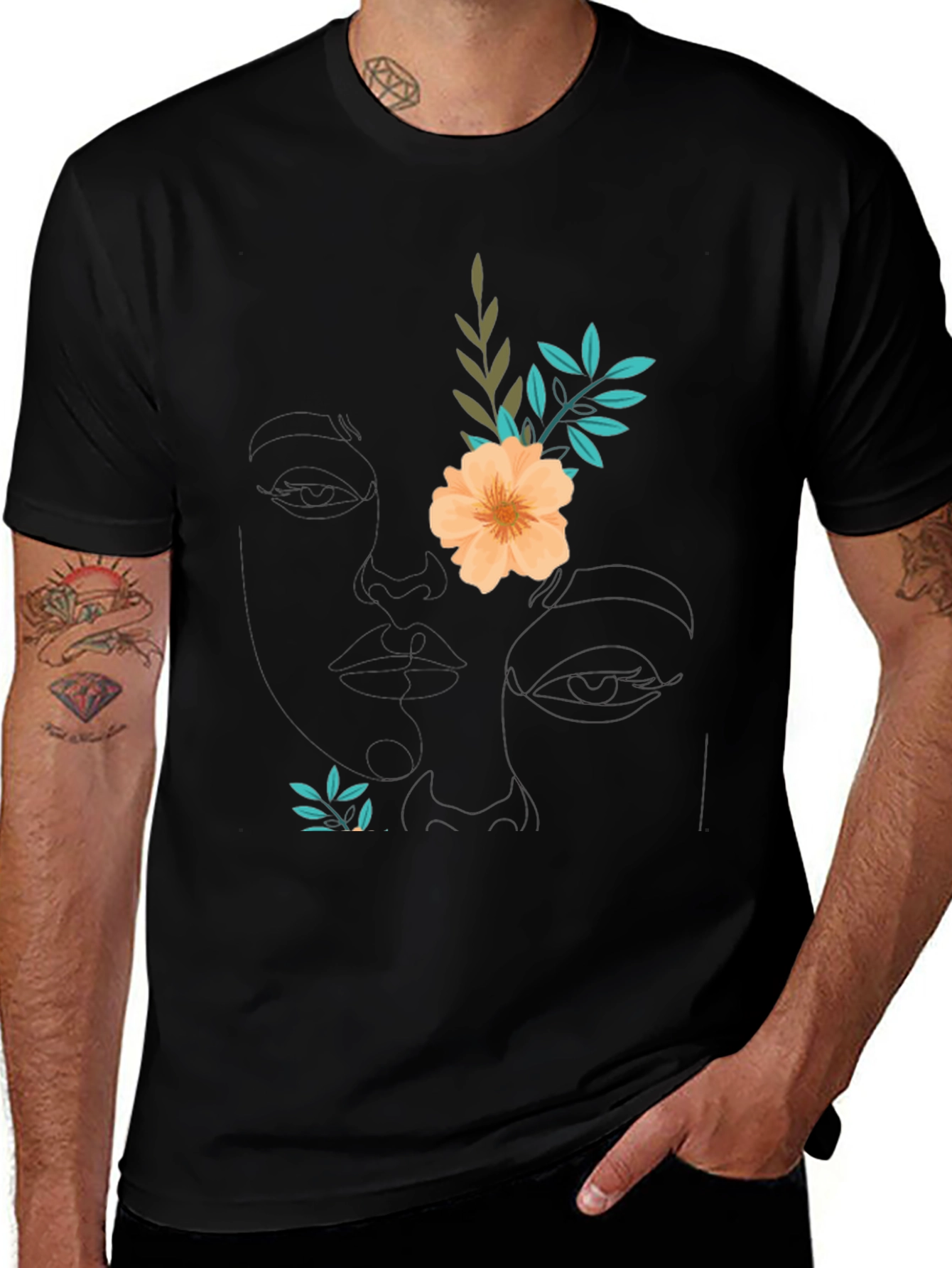 Variant 15 of Floral Graphic Tee - Soft Black Cotton