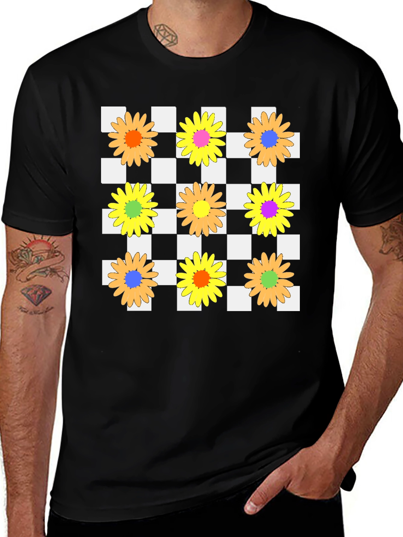 Variant 13 of Floral Checkerboard Graphic Tee
