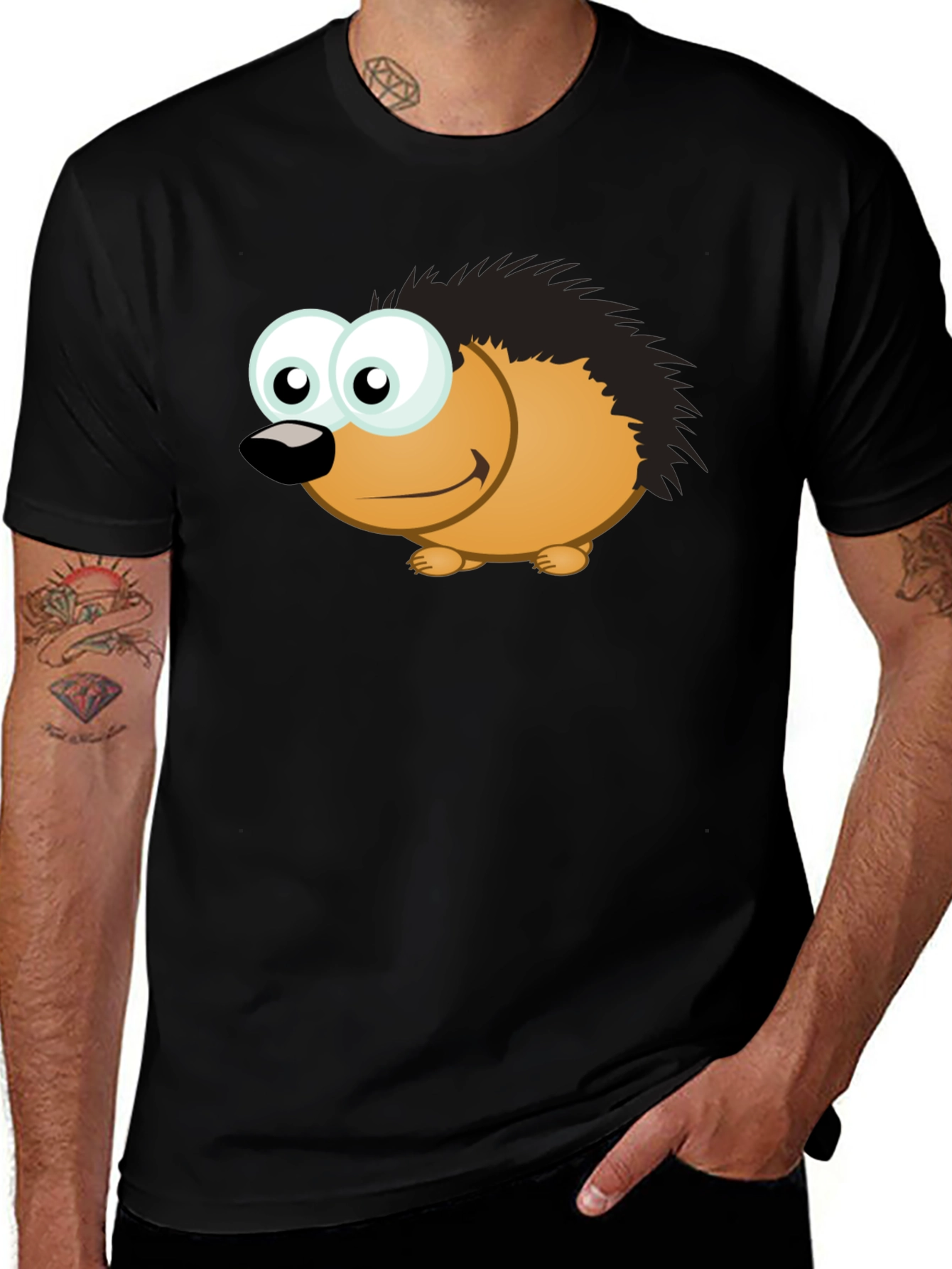 Variant 11 of Cartoon Hedgehog T-Shirt - Men's Black Tee