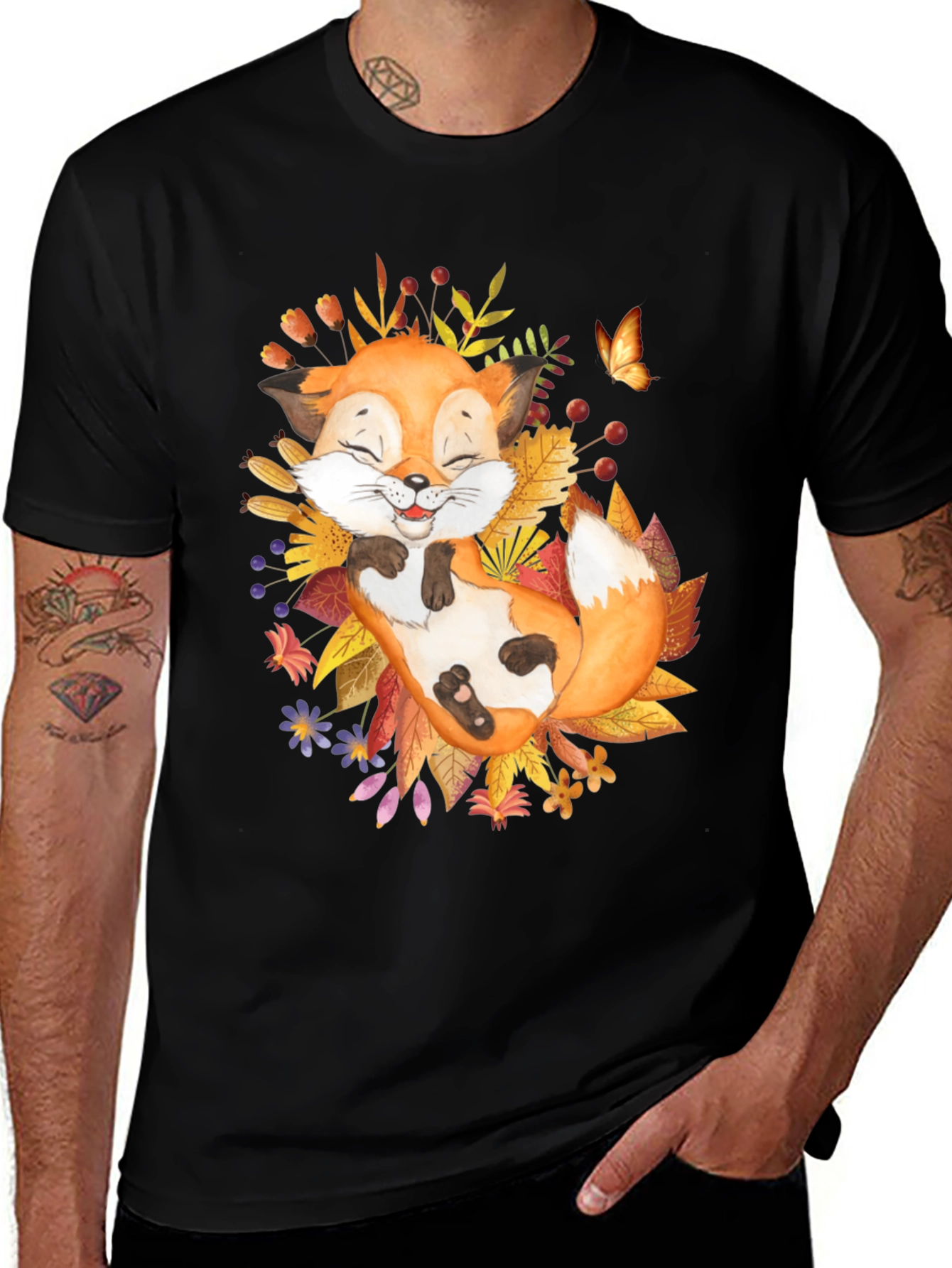 Variant 2 of Cute Fox with Autumn Leaves Graphic Tee