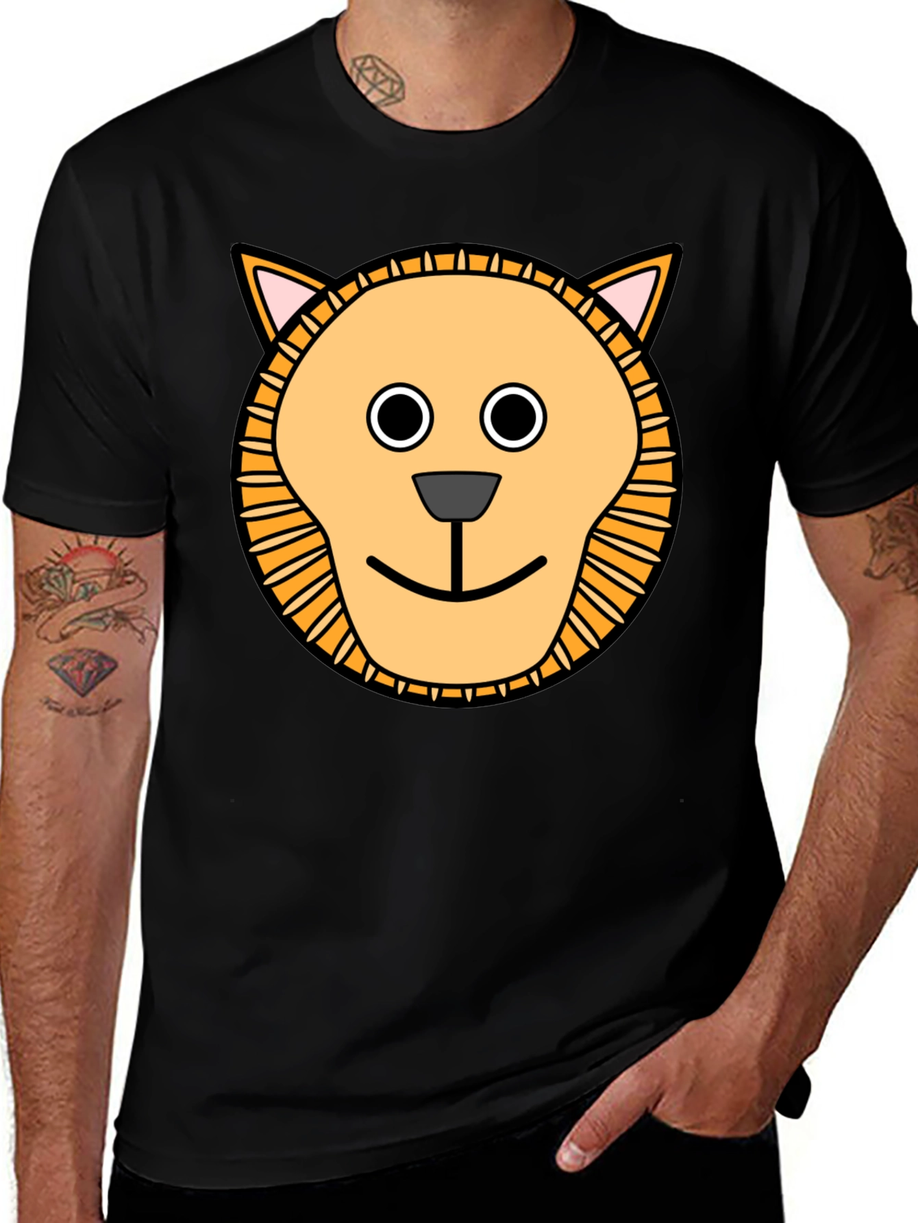 Variant 3 of Cute Cartoon Lion Graphic T-Shirt - Black