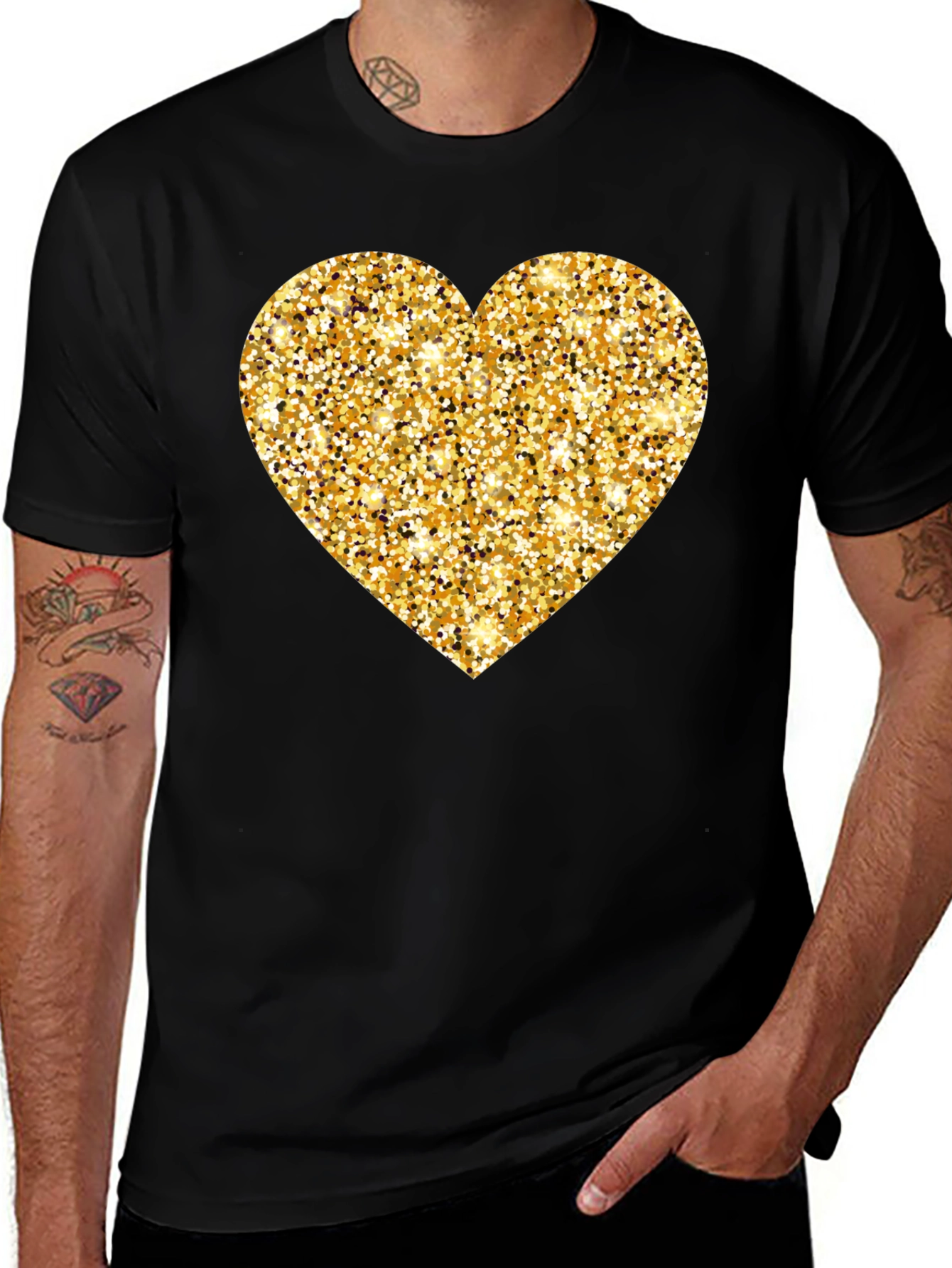 Variant 19 of Gold Glitter Heart Black T-Shirt