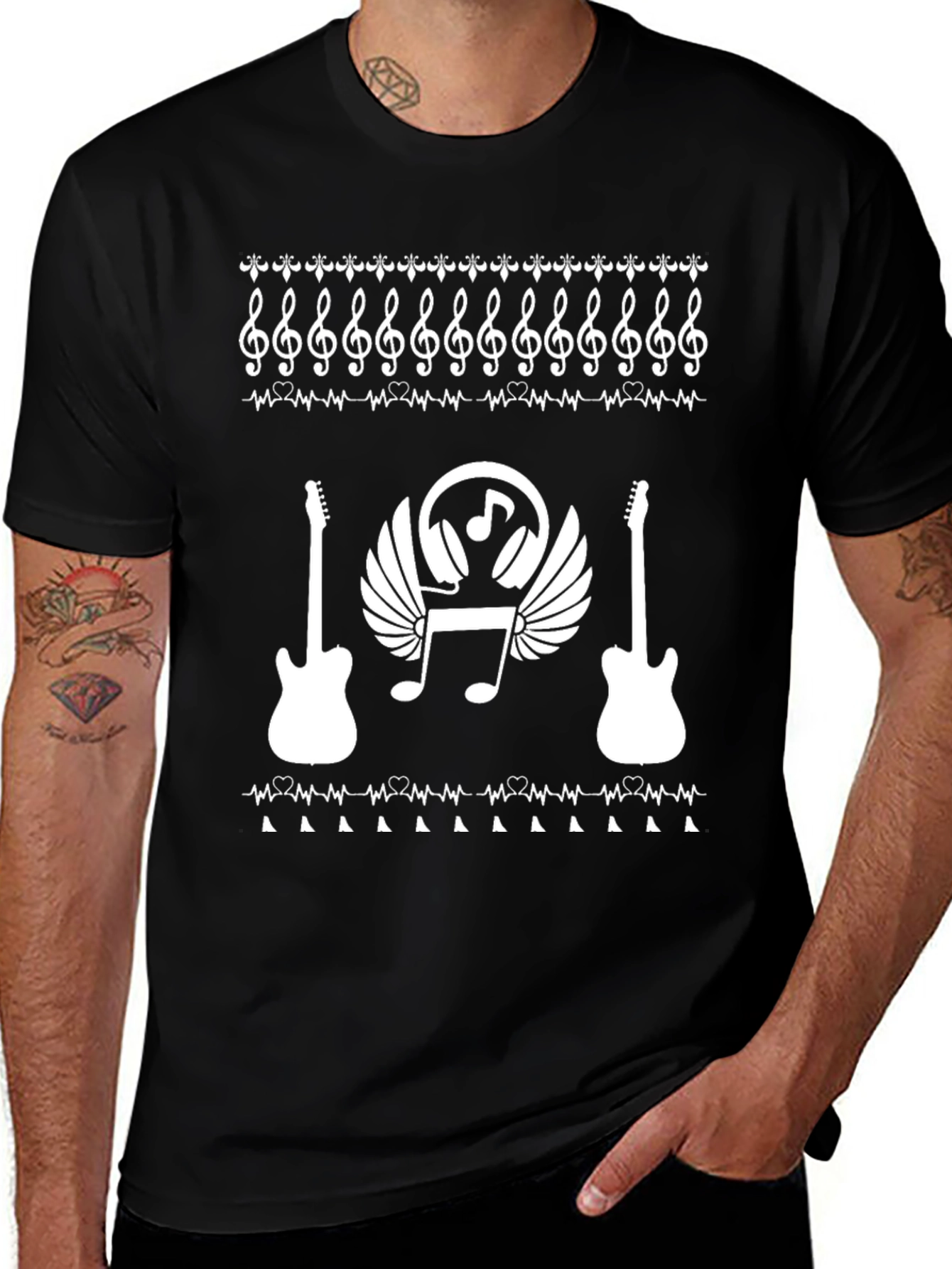 Variant 8 of Music Lover T-Shirt - Guitar & Notes Design