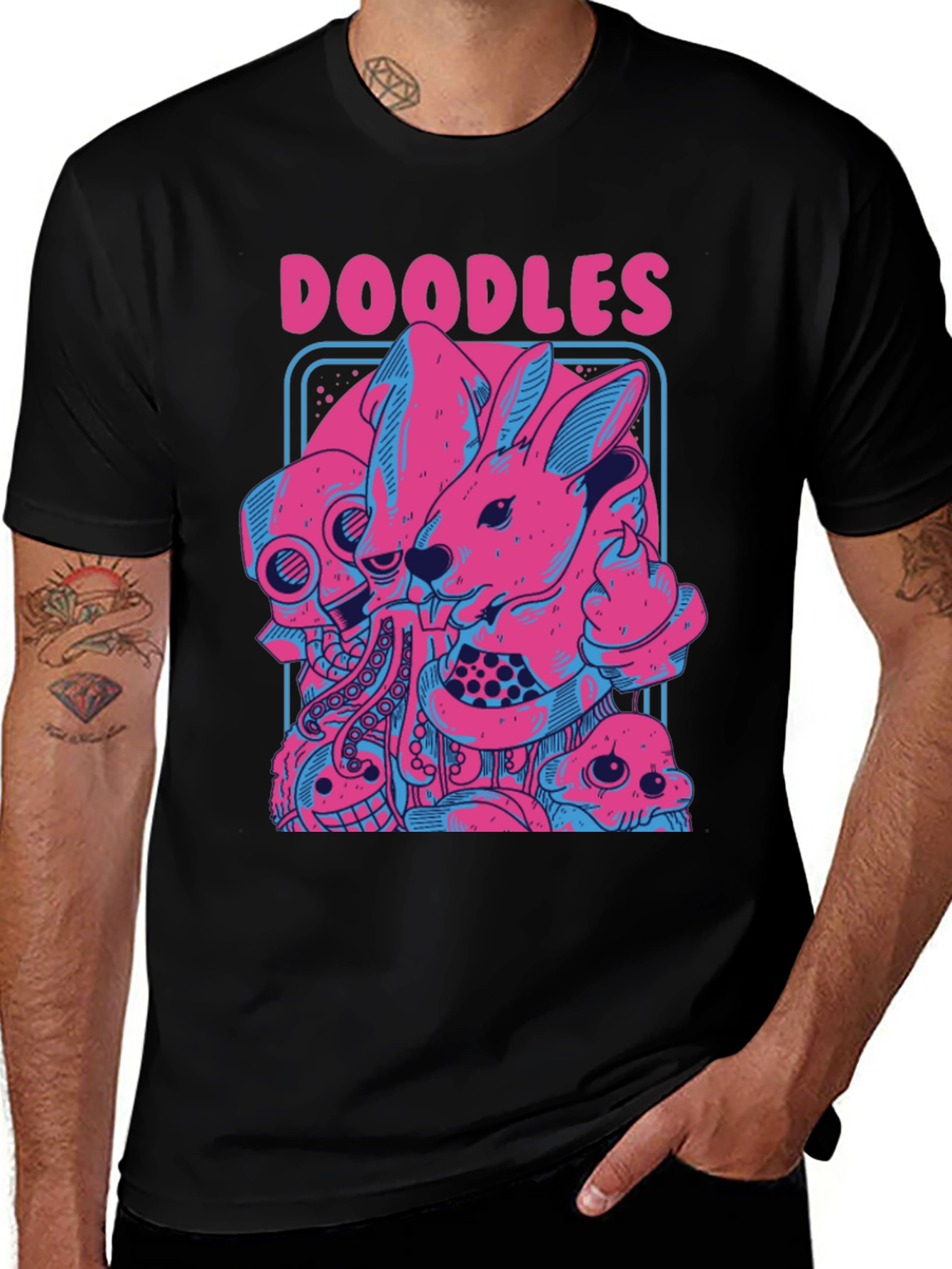 Variant 30 of Doodles Graphic Tee - Unique Pink & Blue Design