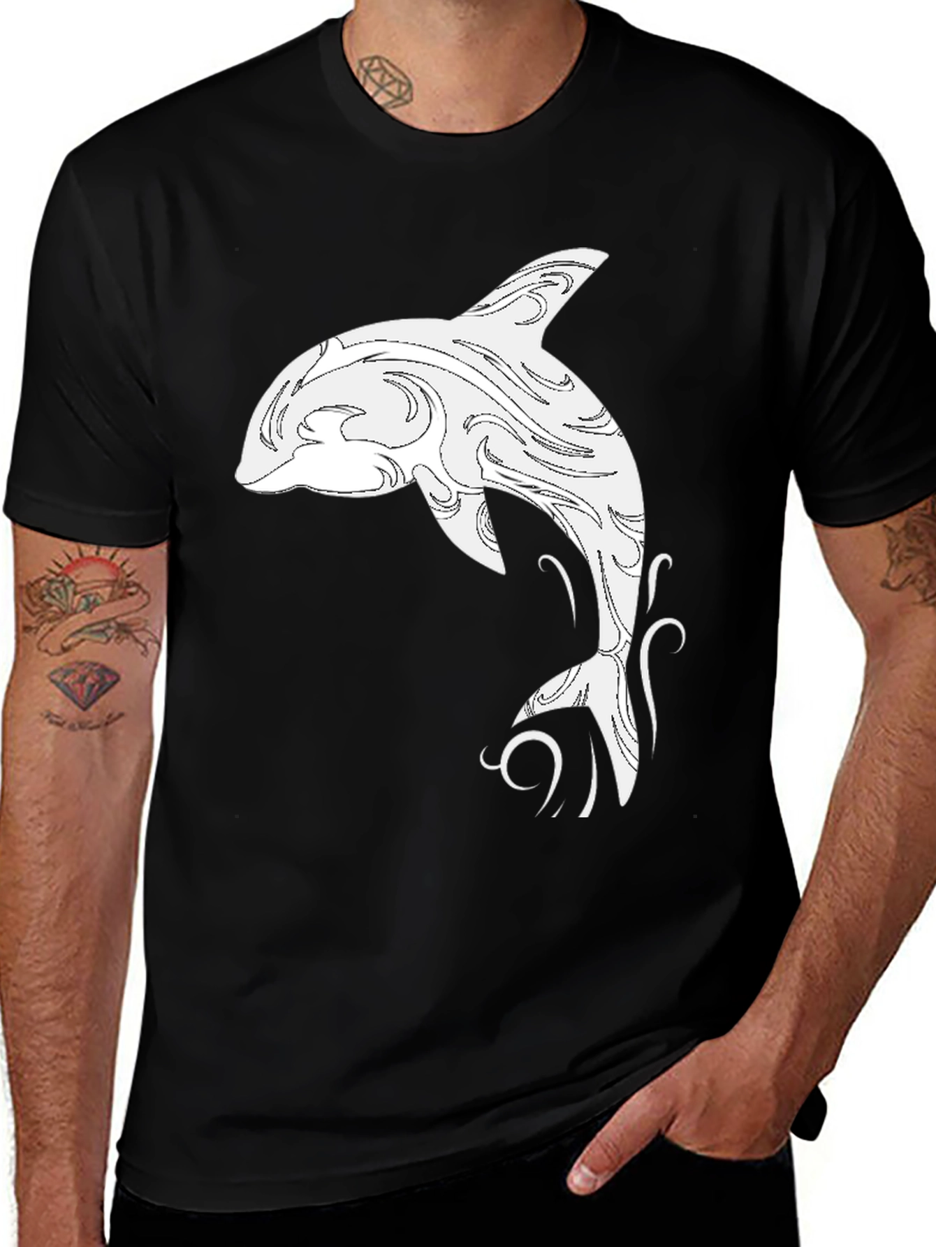 Variant 24 of Black T-Shirt with White Orca Design